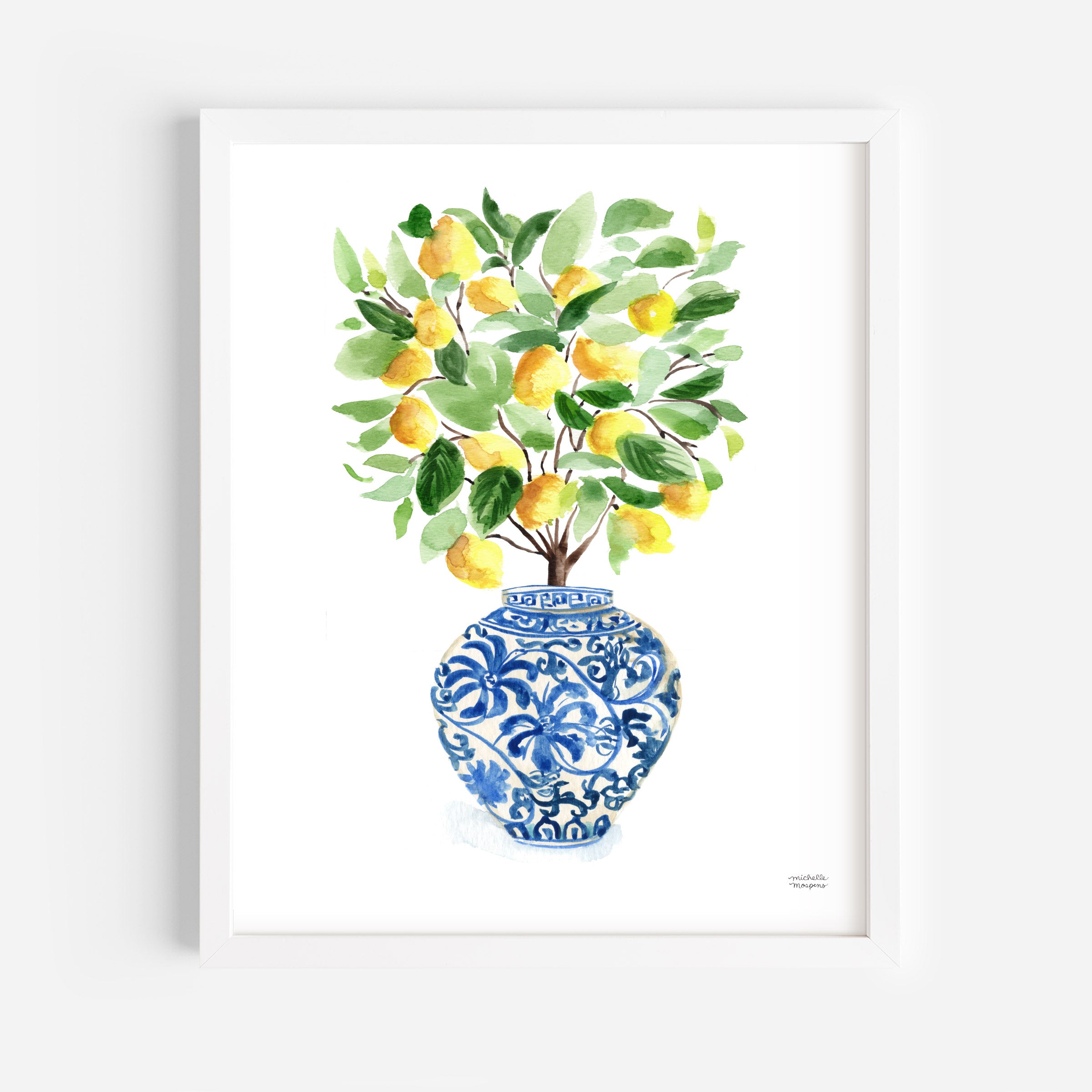 Watercolor Lemon Tree Ginger Jar No20 Wall Art Print