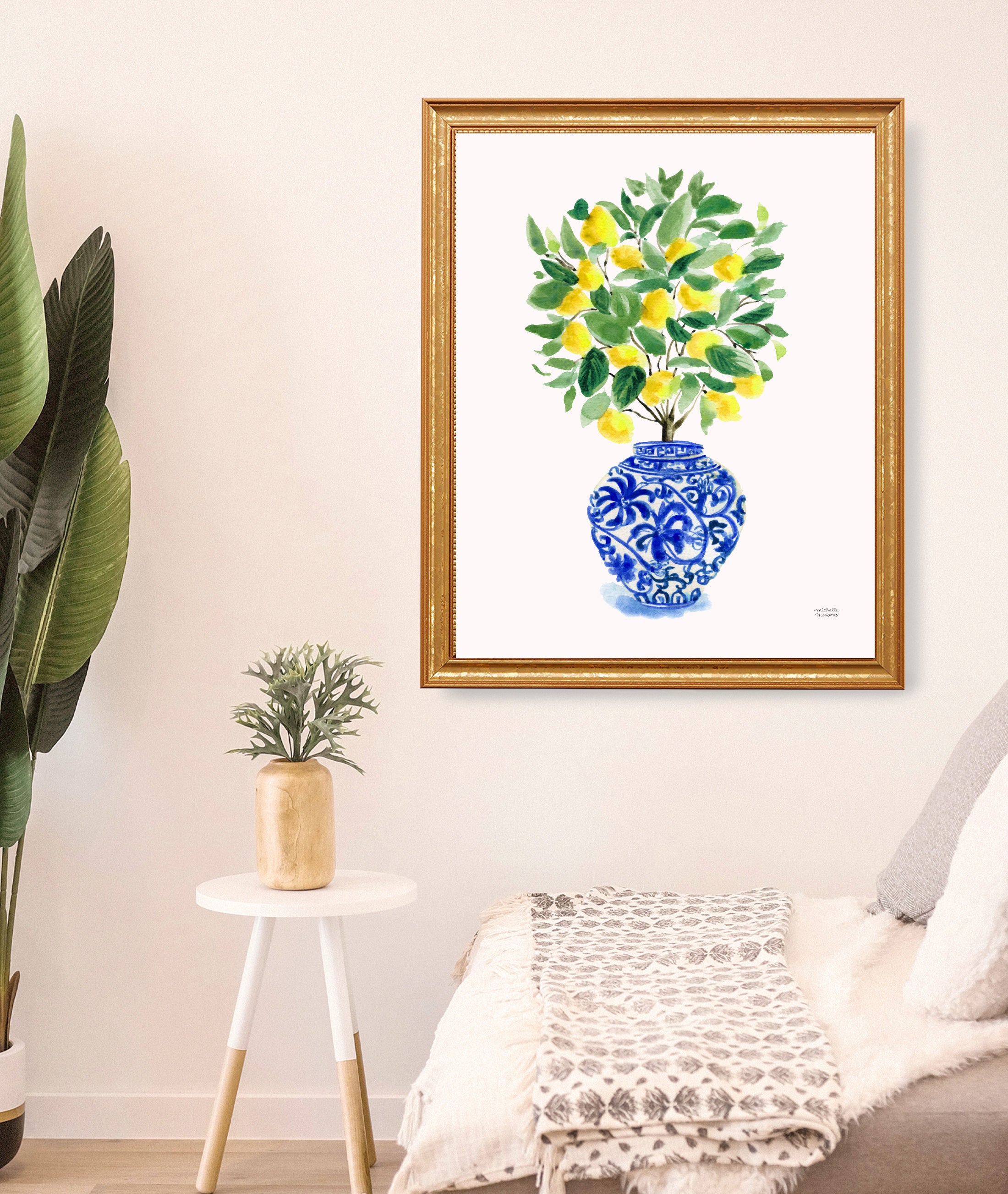 Watercolor Lemon Tree Ginger Jar No20 Wall Art Print