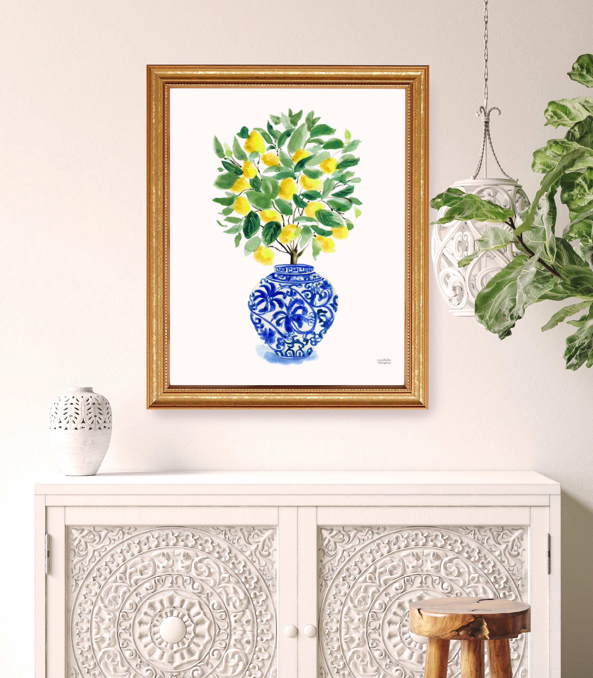 Watercolor Lemon Tree Ginger Jar No20 Wall Art Print