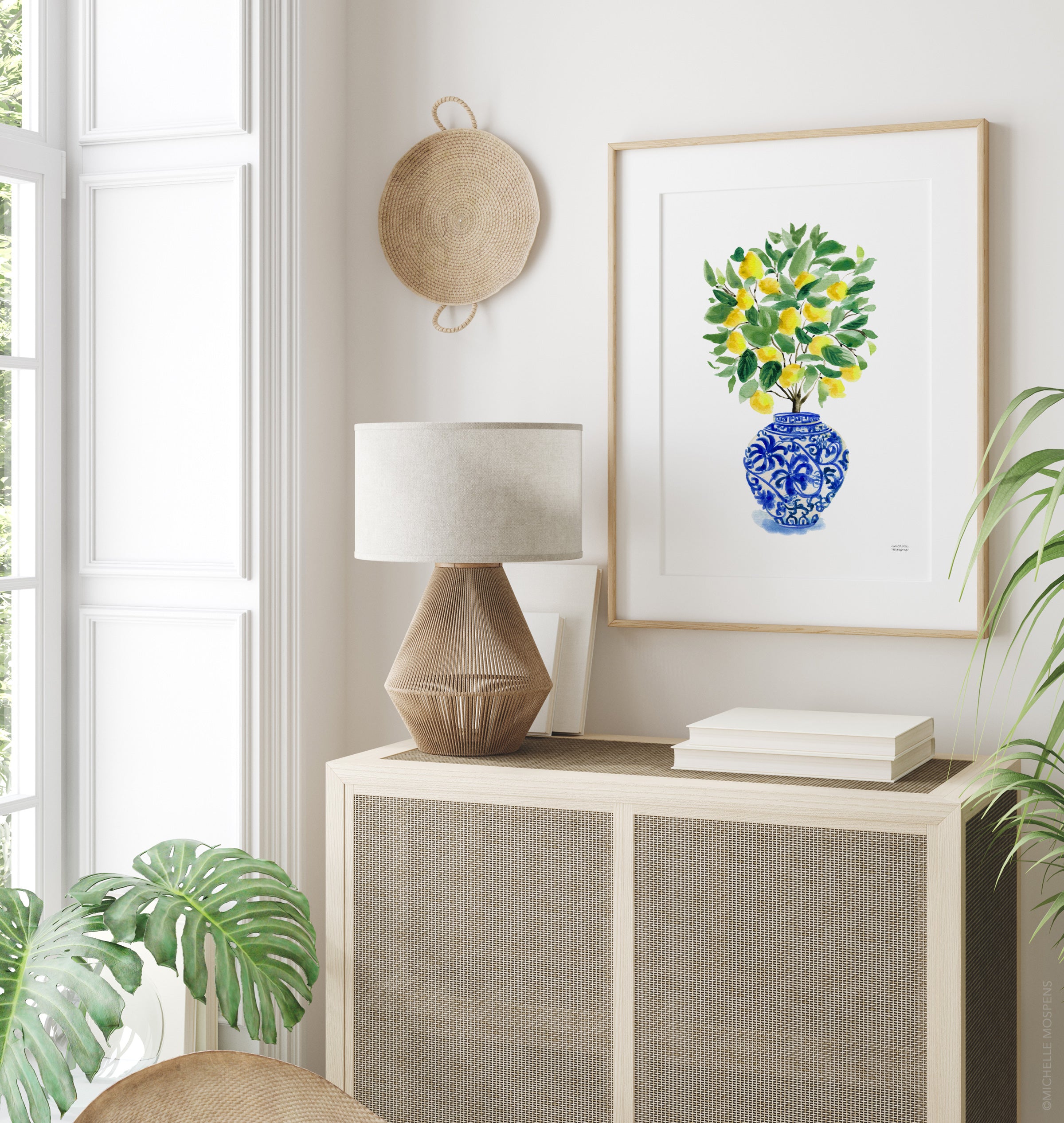 Watercolor Lemon Tree Ginger Jar No20 Wall Art Print