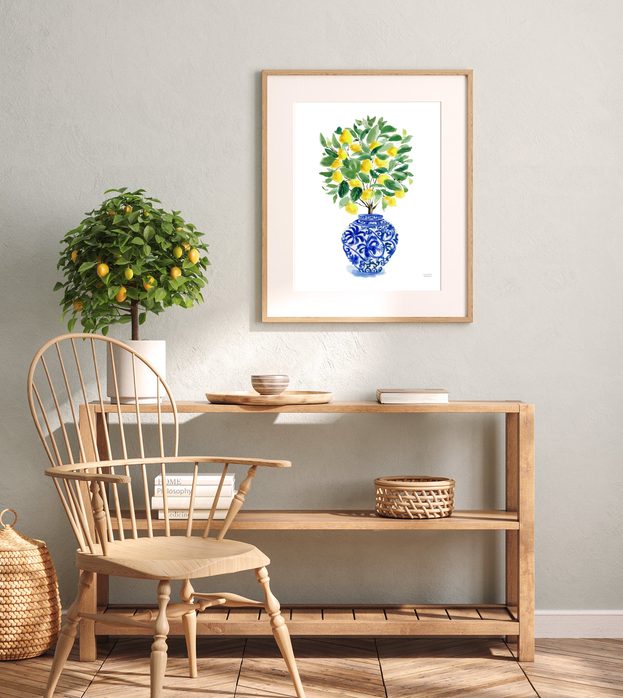 Watercolor Lemon Tree Ginger Jar No20 Wall Art Print