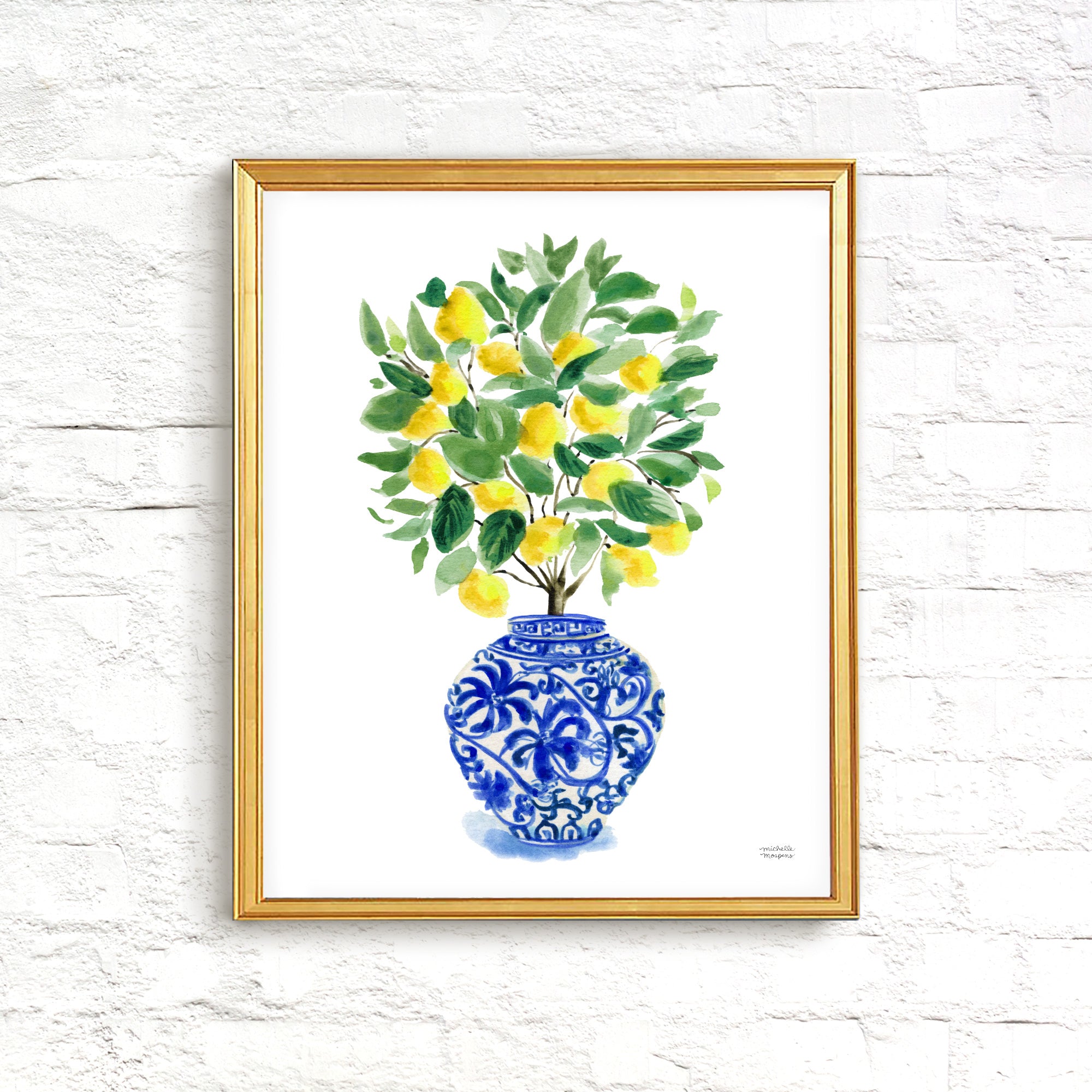 Watercolor Lemon Tree Ginger Jar No20 Wall Art Print
