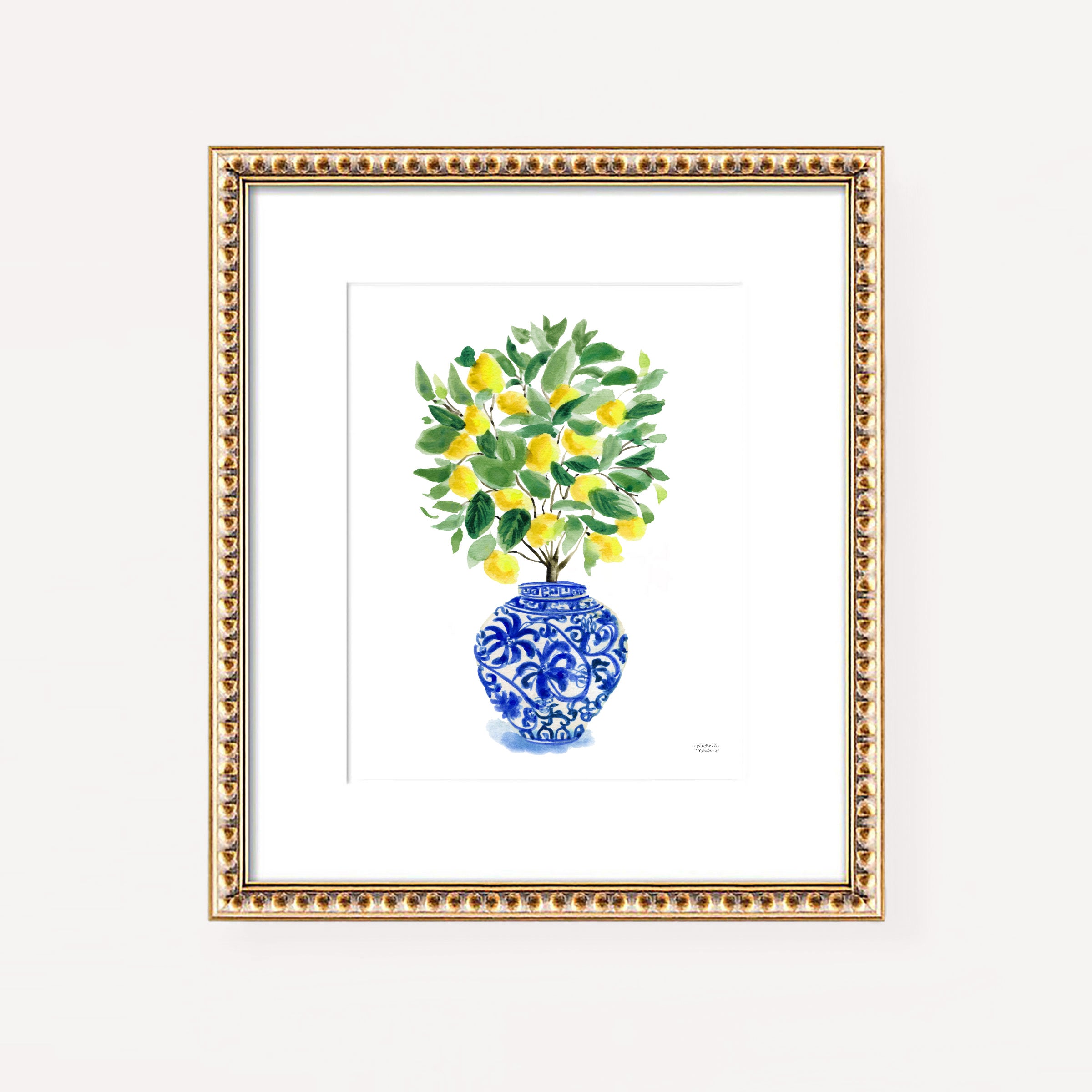 Watercolor Lemon Tree Ginger Jar No20 Wall Art Print