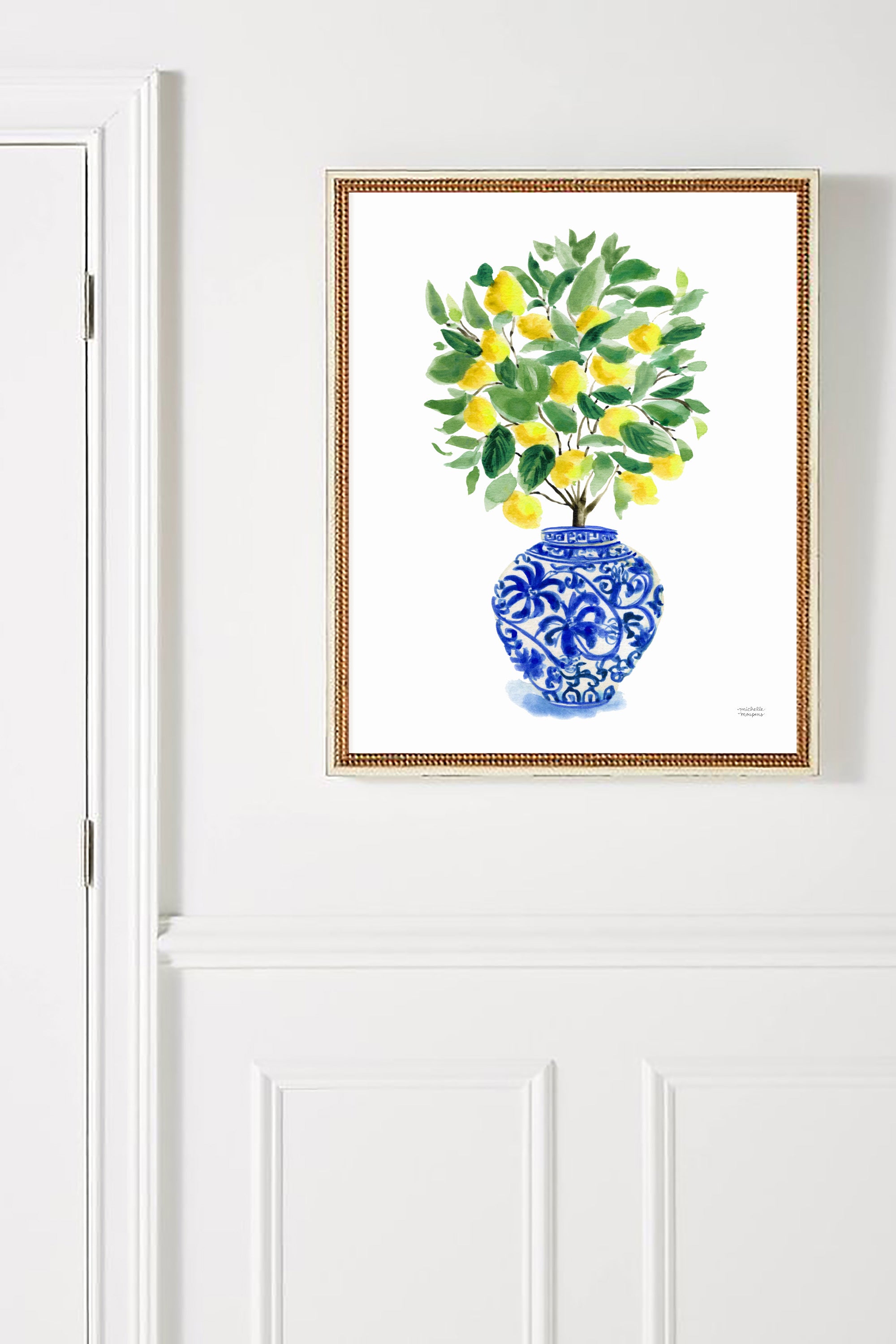 Watercolor Lemon Tree Ginger Jar No20 Wall Art Print