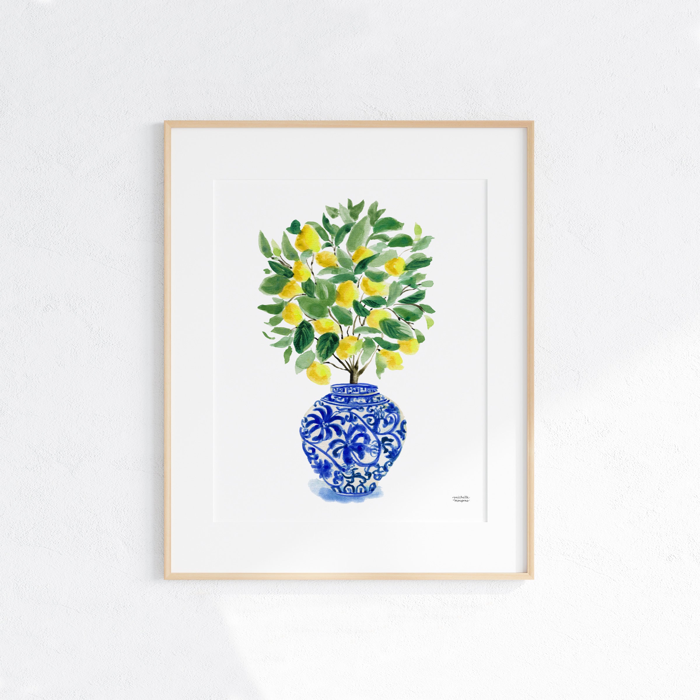 Watercolor Lemon Tree Ginger Jar No20 Wall Art Print
