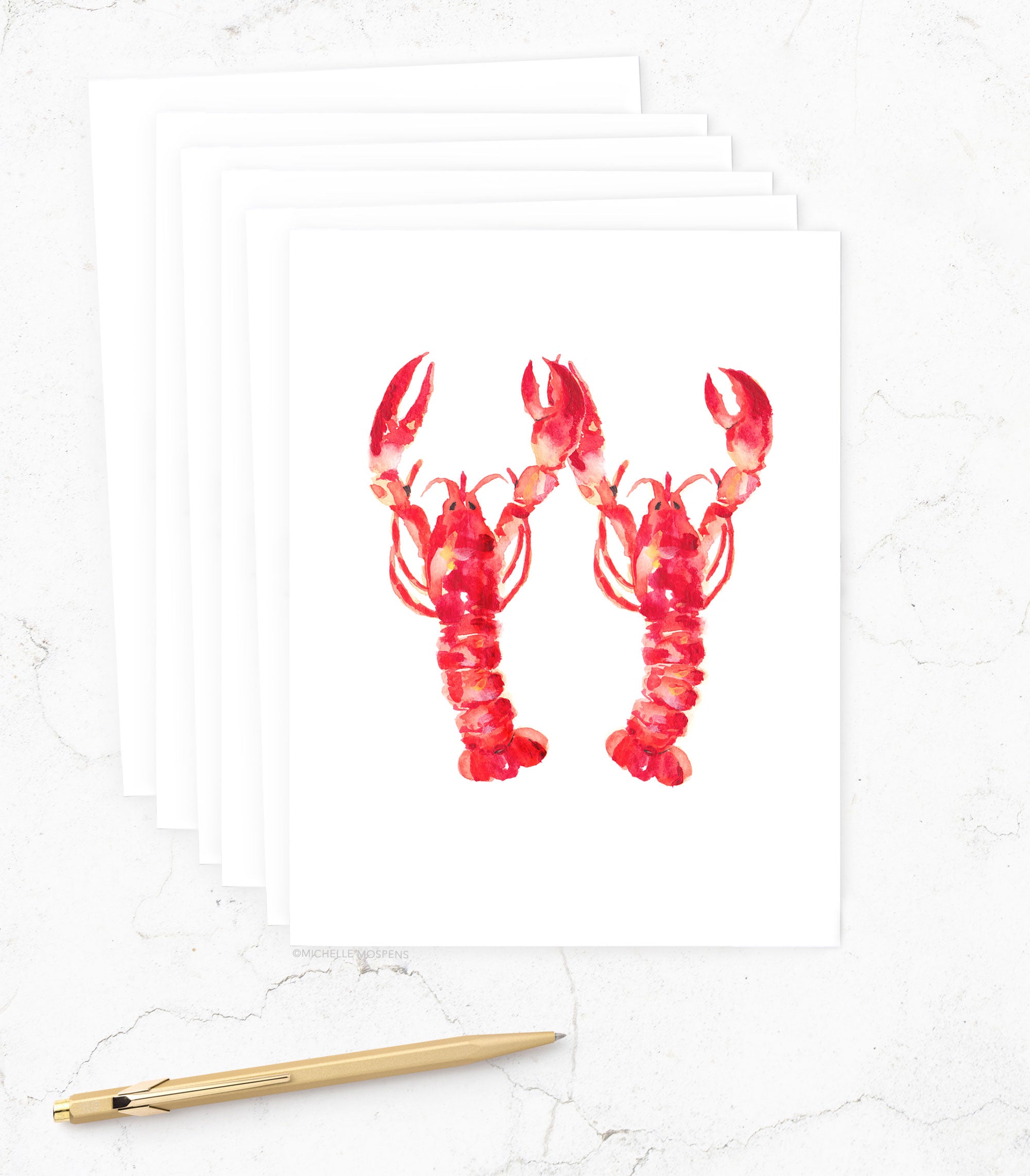 Watercolor Illustrated Lobsters Card Set by Michelle Mospens