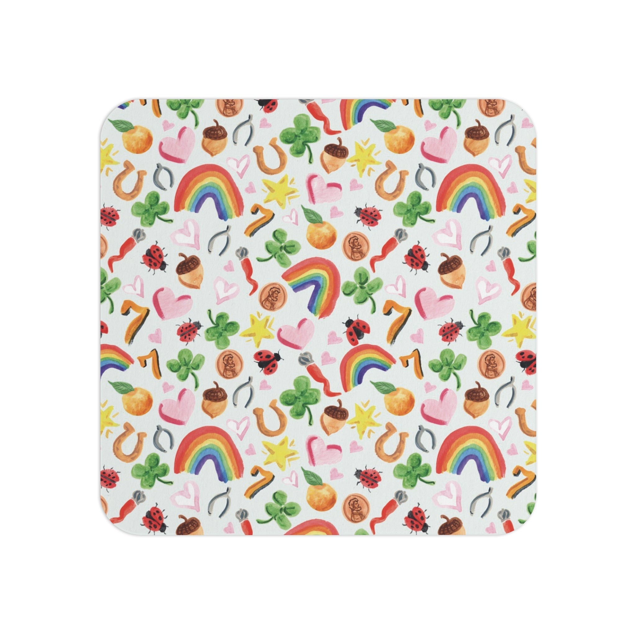 Cute and Fun Watercolor Lucky Vibes Drink Paper Coasters