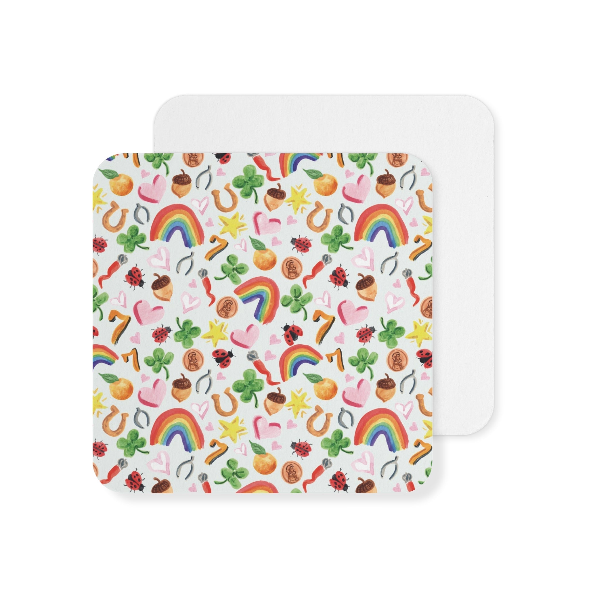 Cute and Fun Watercolor Lucky Vibes Drink Paper Coasters