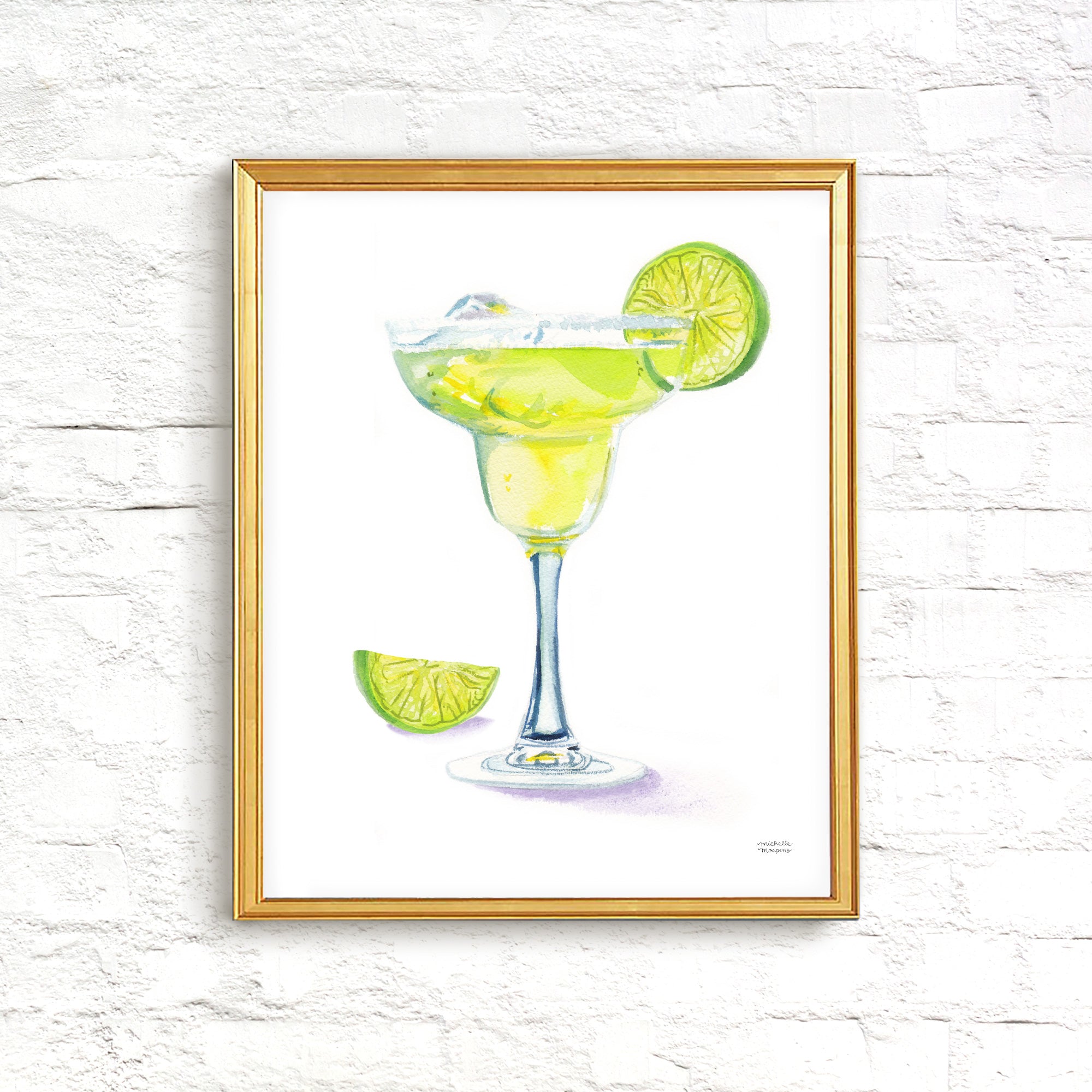 Cute Watercolor Margarita Bar Cart Decor Unframed Cocktail Wall Art Print - Michelle Mospens