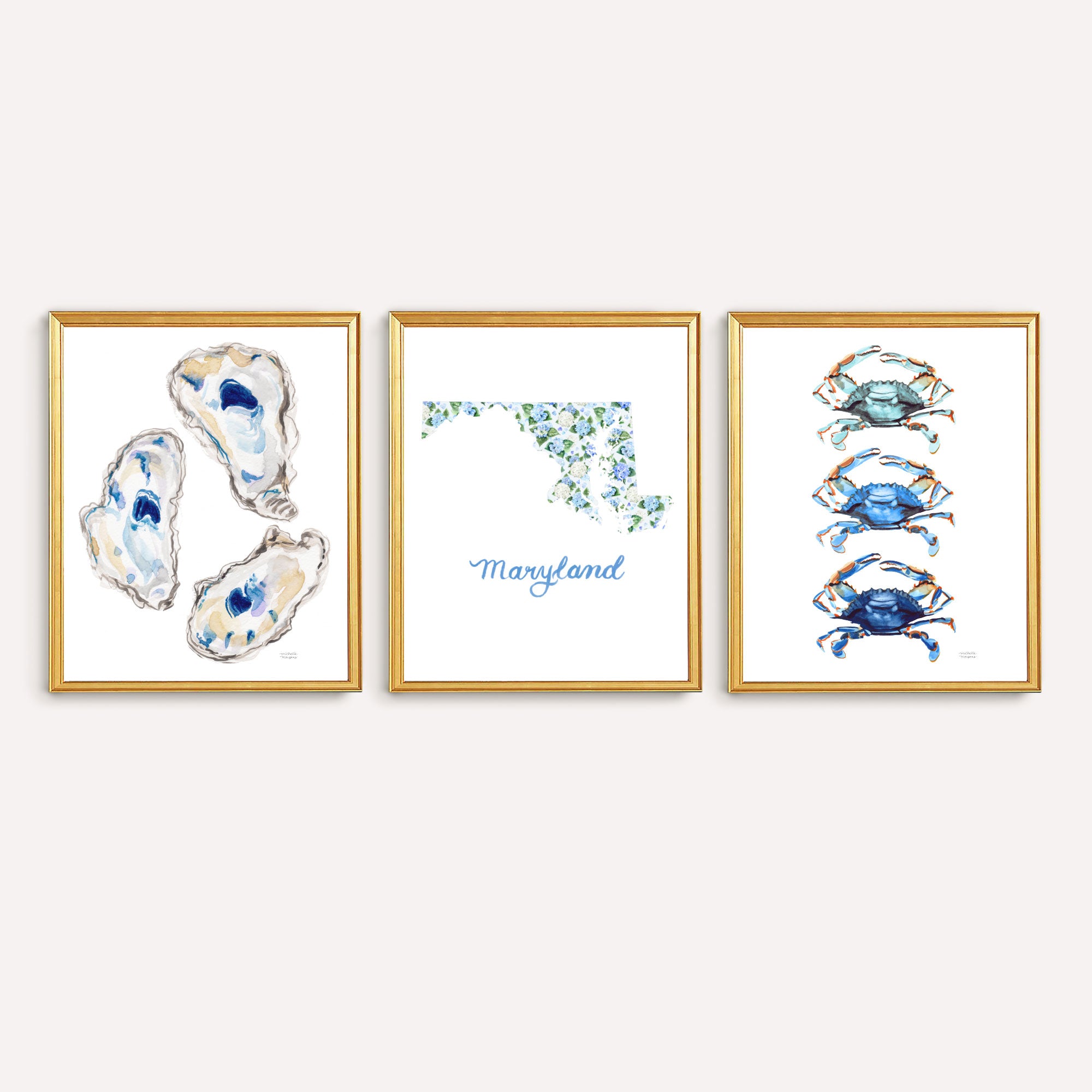 Maryland Trio Watercolor Prints | Coastal Wall Art Prints Set of 3