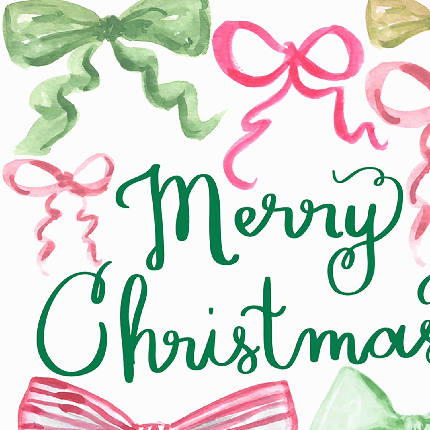 Watercolor Merry Christmas Bows Holiday Greeting Card