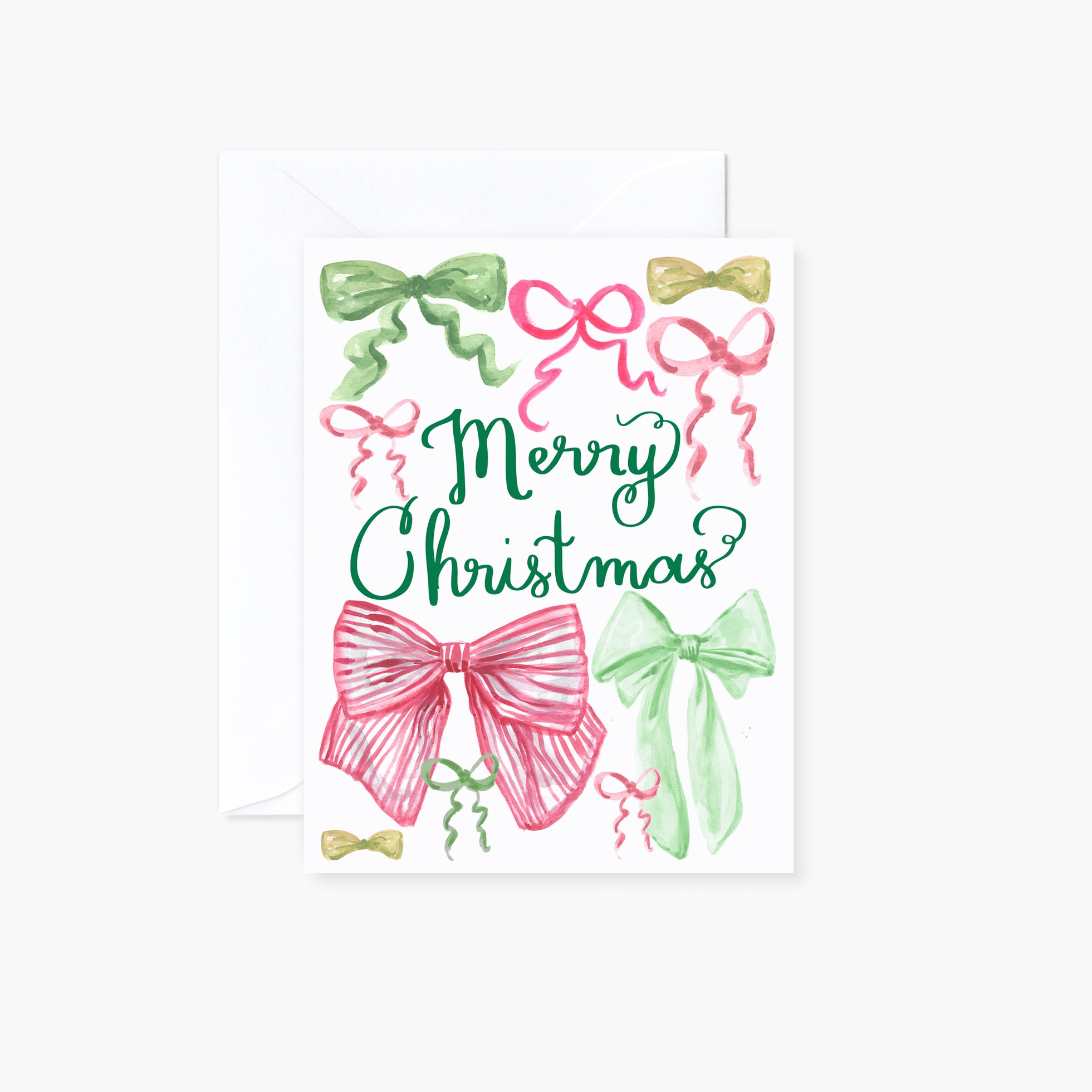 Watercolor Merry Christmas Bows Holiday Greeting Card