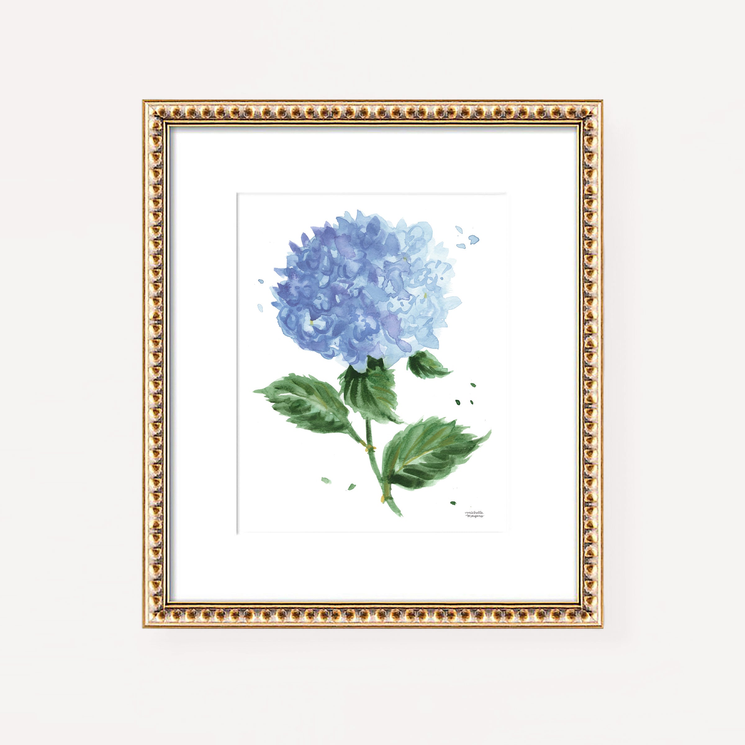 Hydrangeas Botanical Watercolor Floral Wall Art Print by artist Michelle Mospens