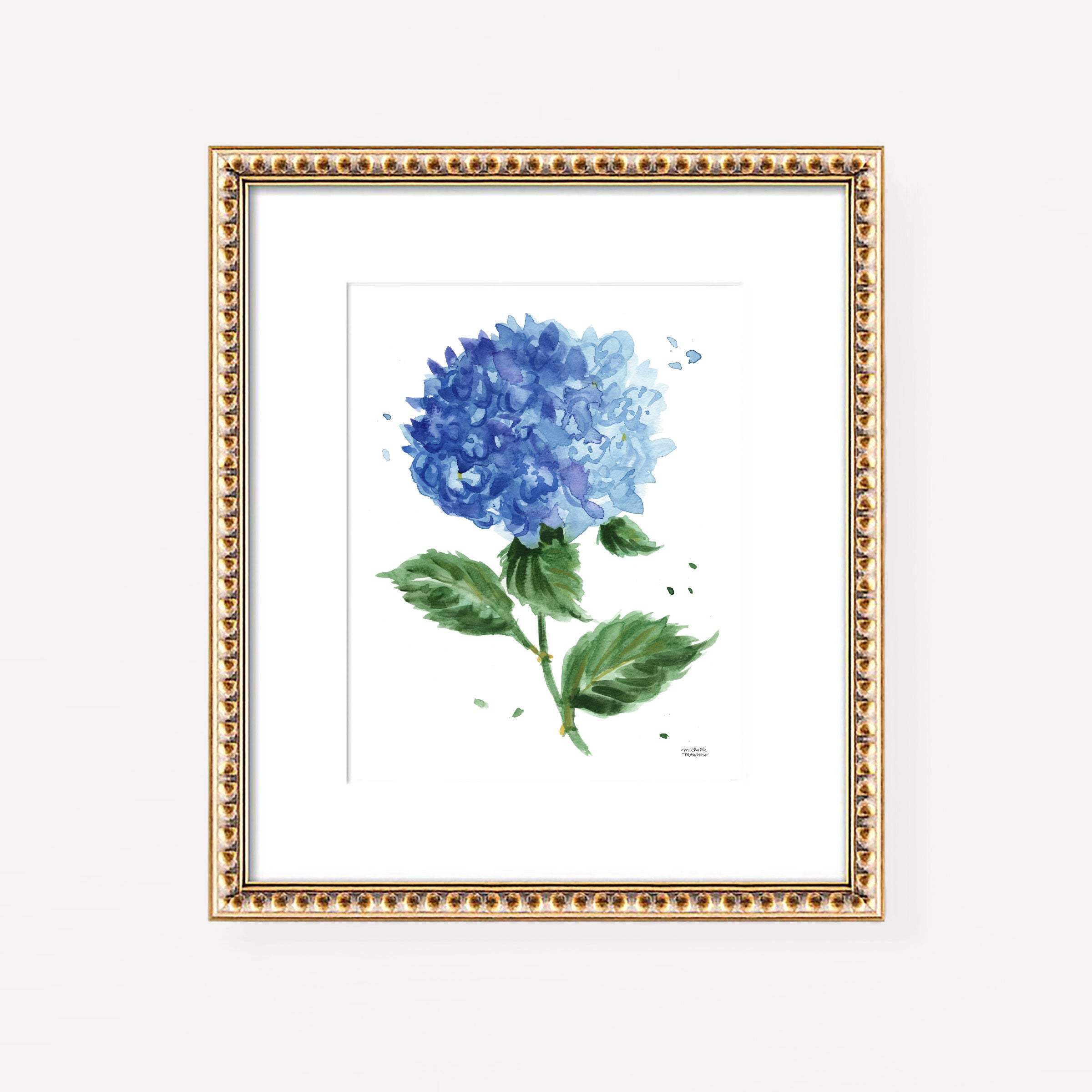 Blue Hydrangea Flower Watercolor No3 Wall Art Print by Michelle Mospens, Unframed