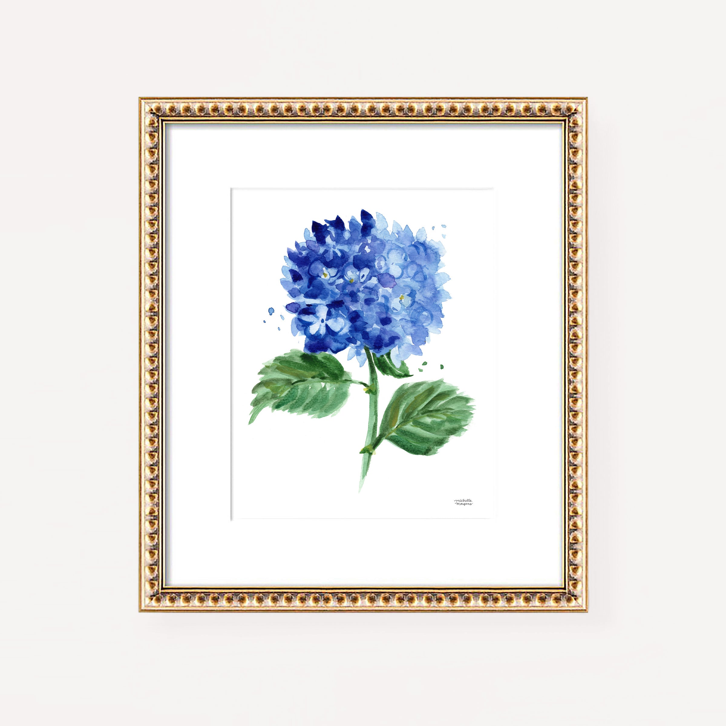 Hydrangeas Botanical Watercolor Floral Wall Art Print by artist Michelle Mospens