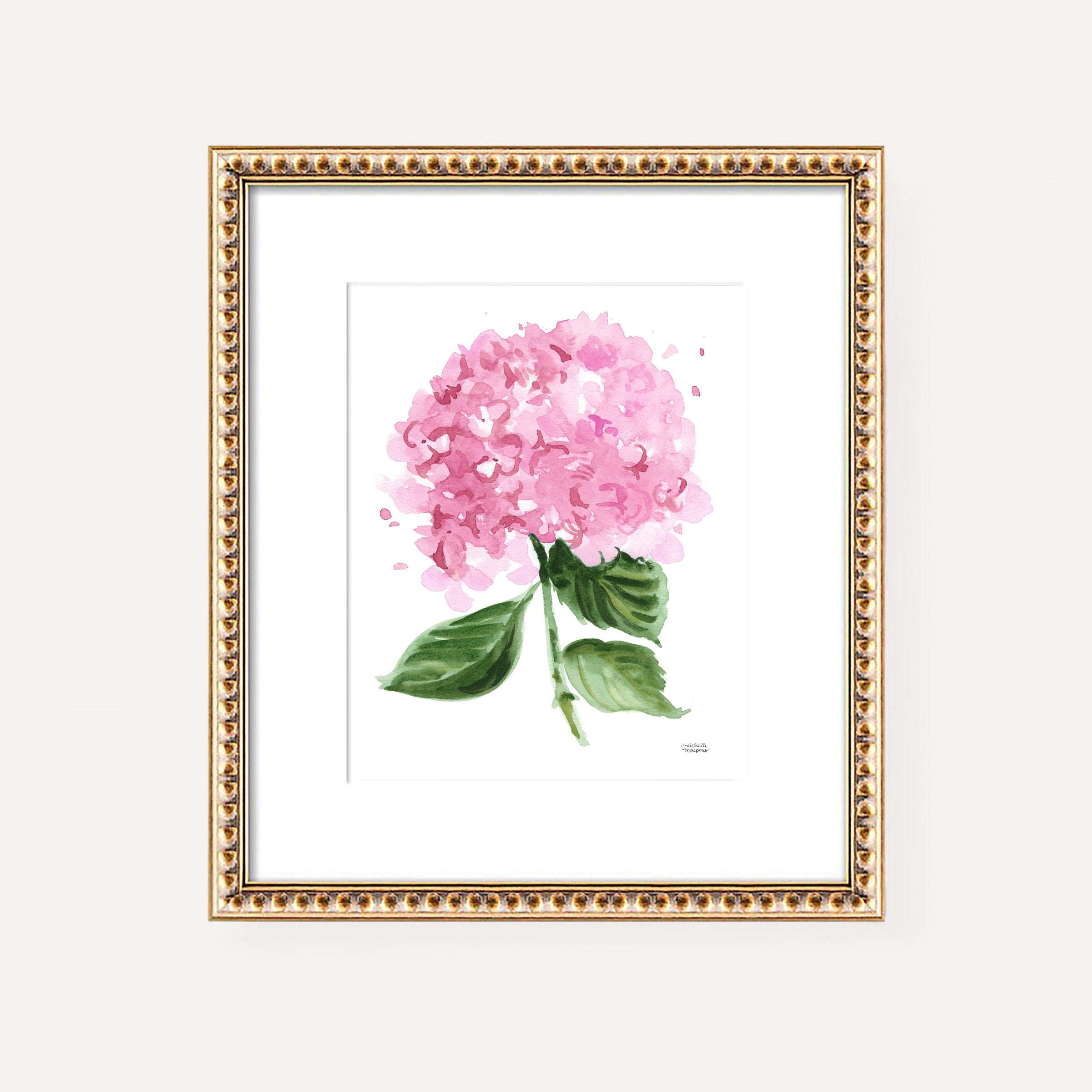 Pink Hydrangea Flower Watercolor No6 Wall Art Print by Michelle Mospens, Unframed
