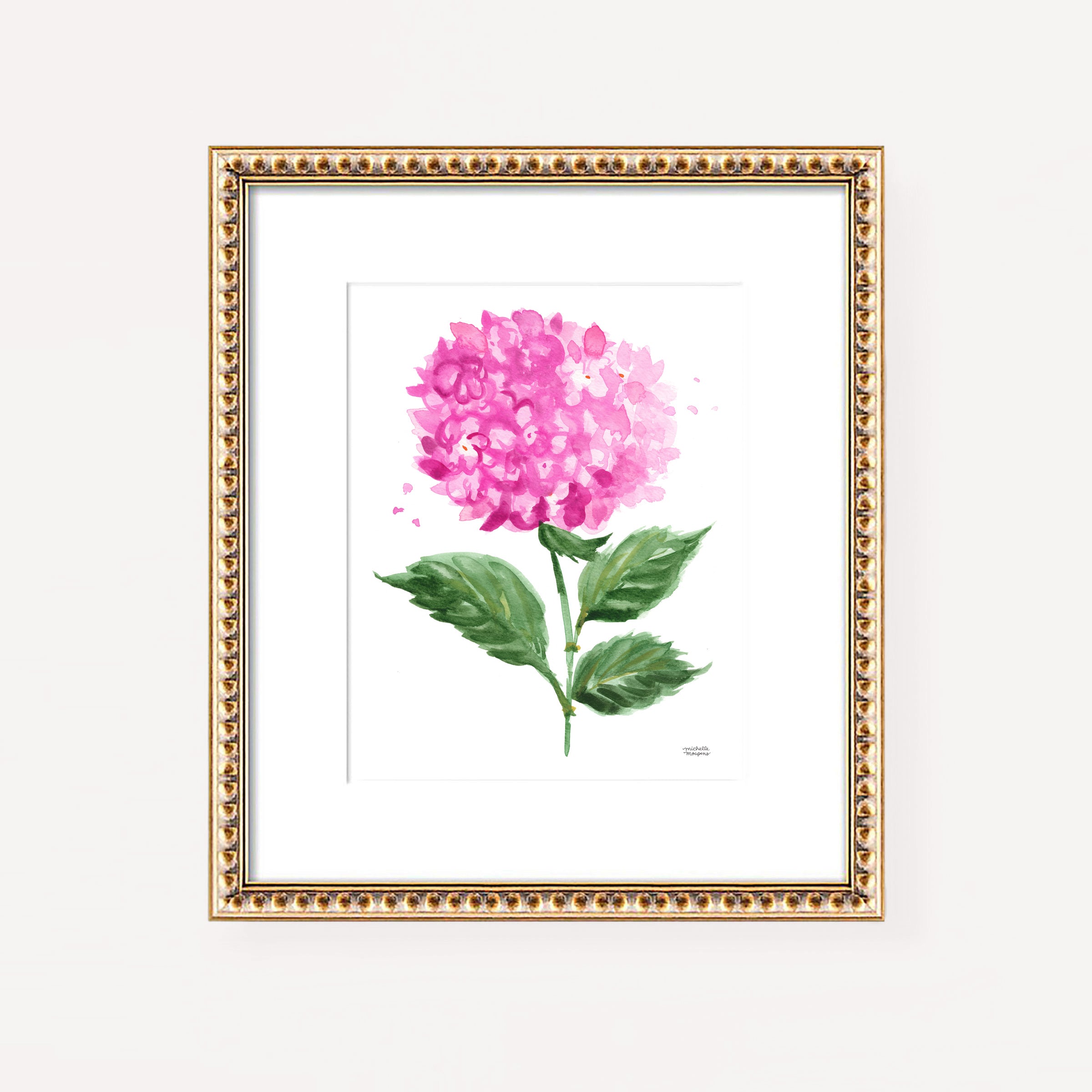 Watercolor Hydrangea Flower Bright Pink Art Print No8 by Michelle Mospens, Unframed