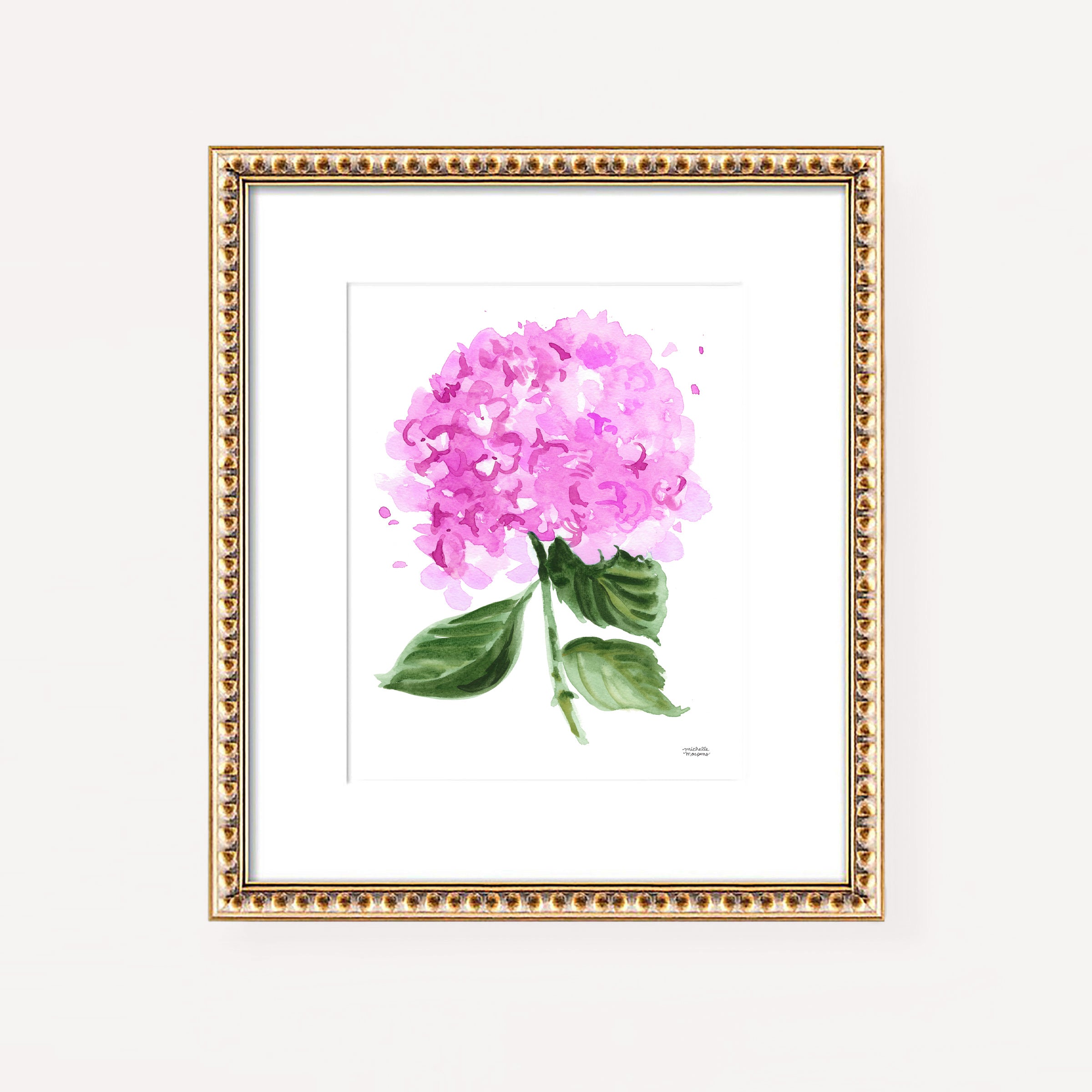 Watercolor Floral Hydrangea Bright Pink Art Print No9 by Michelle Mospens, Unframed