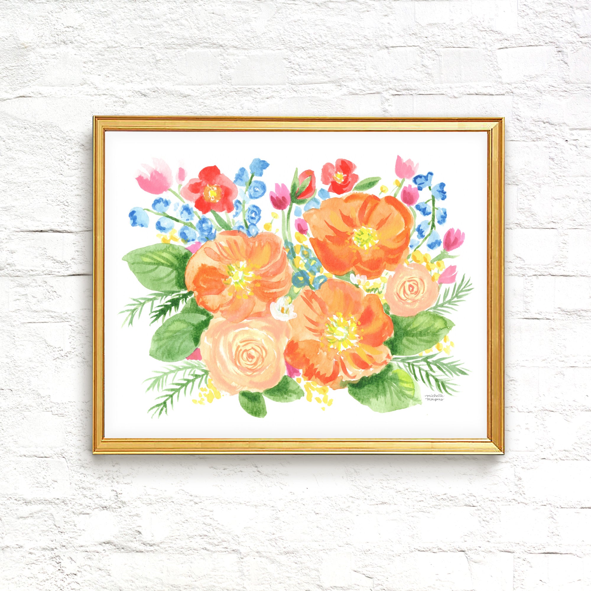Orange Bouquet Flowers Wall Art Print