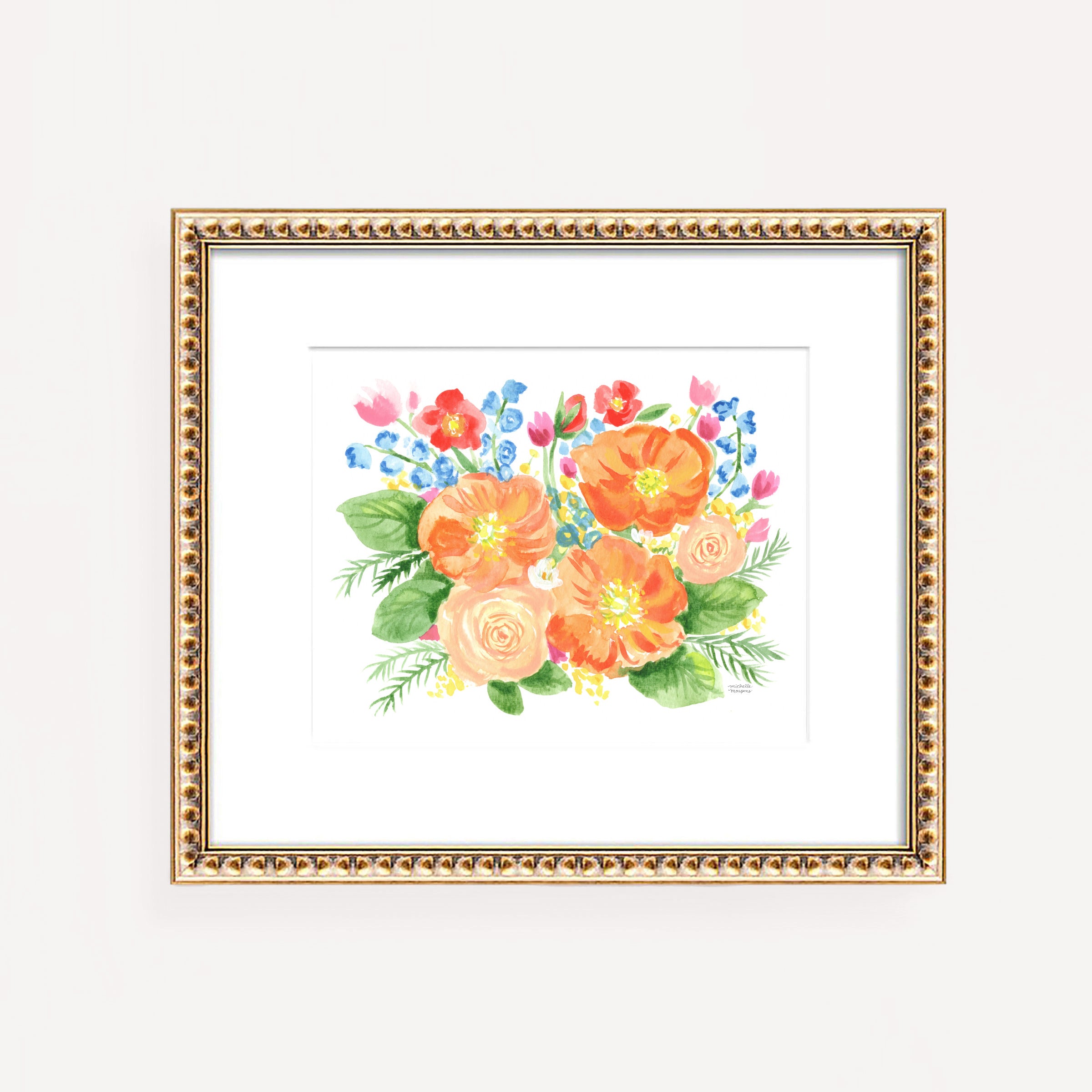 Orange Bouquet Flowers Wall Art Print