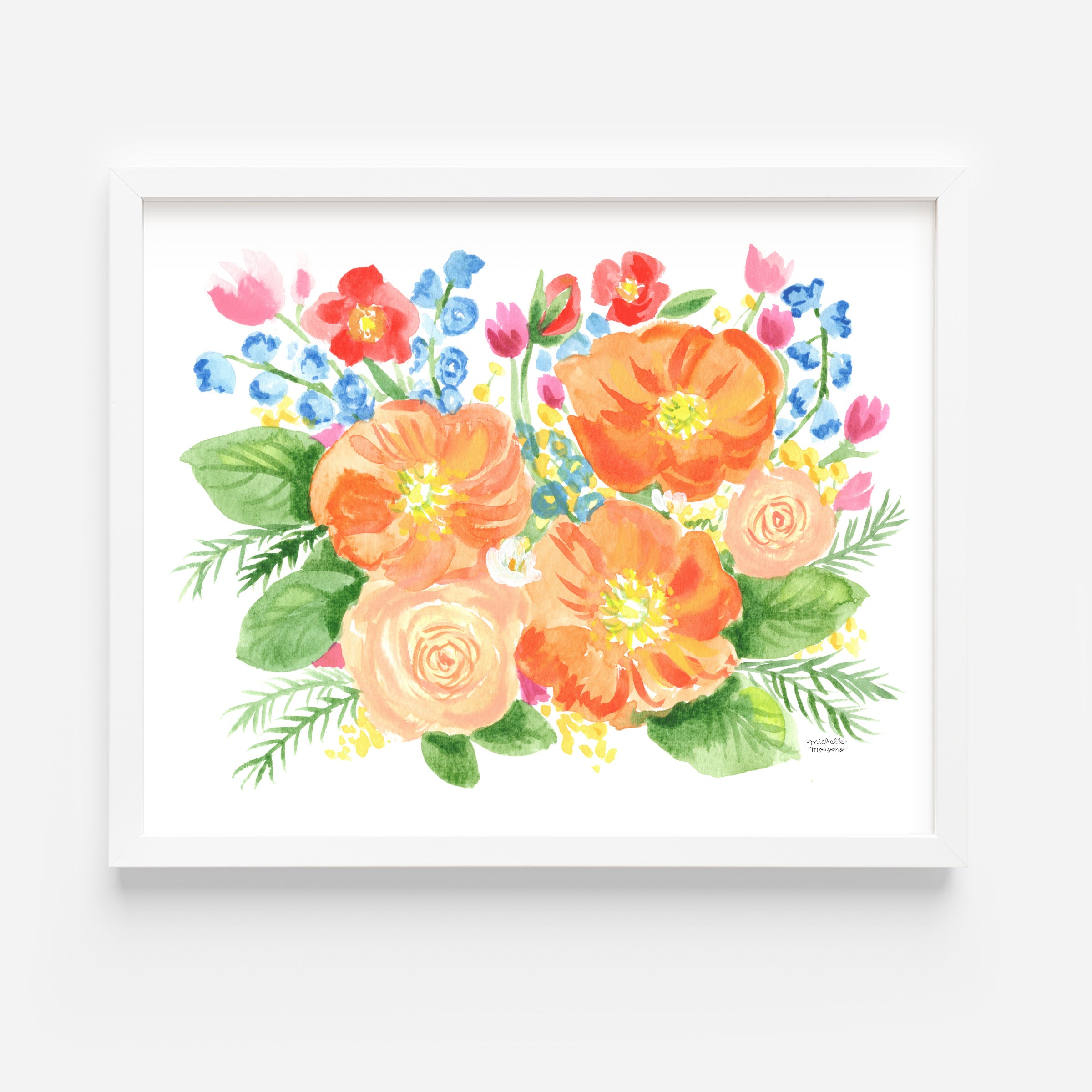 Orange Bouquet Flowers Wall Art Print