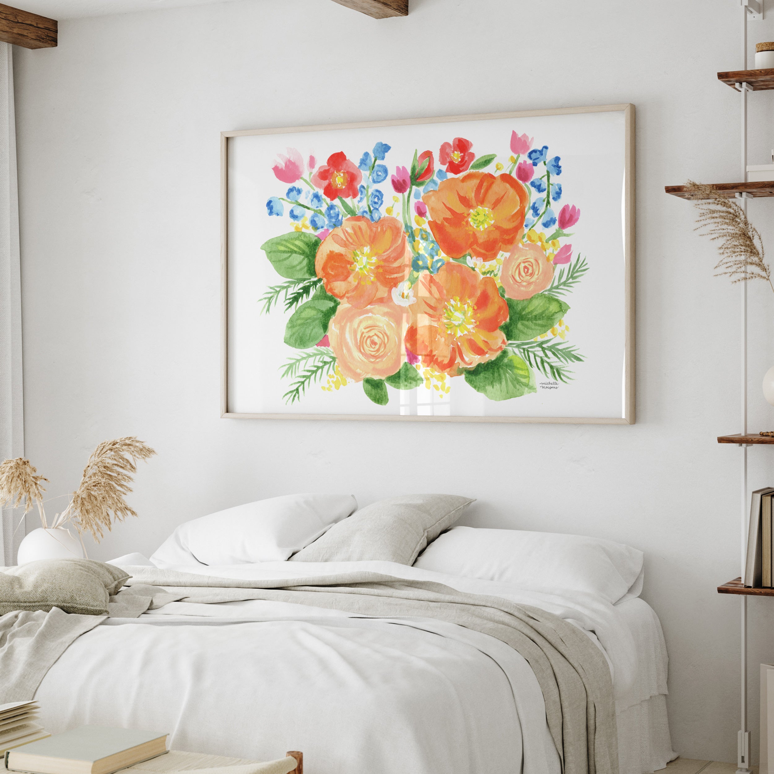 Orange Bouquet Flowers Wall Art Print