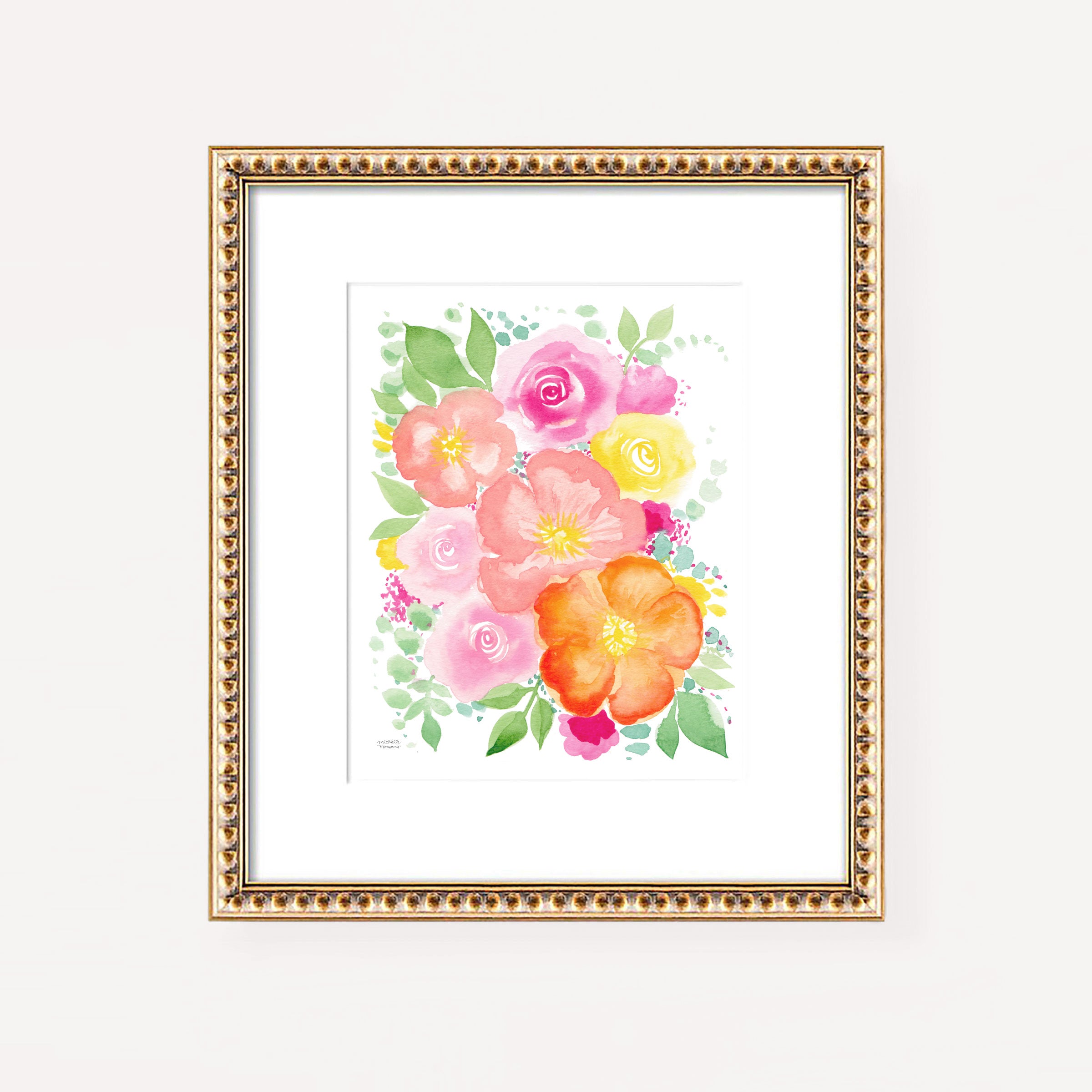 Orange You Glad Floral Watercolor Wall Art Print