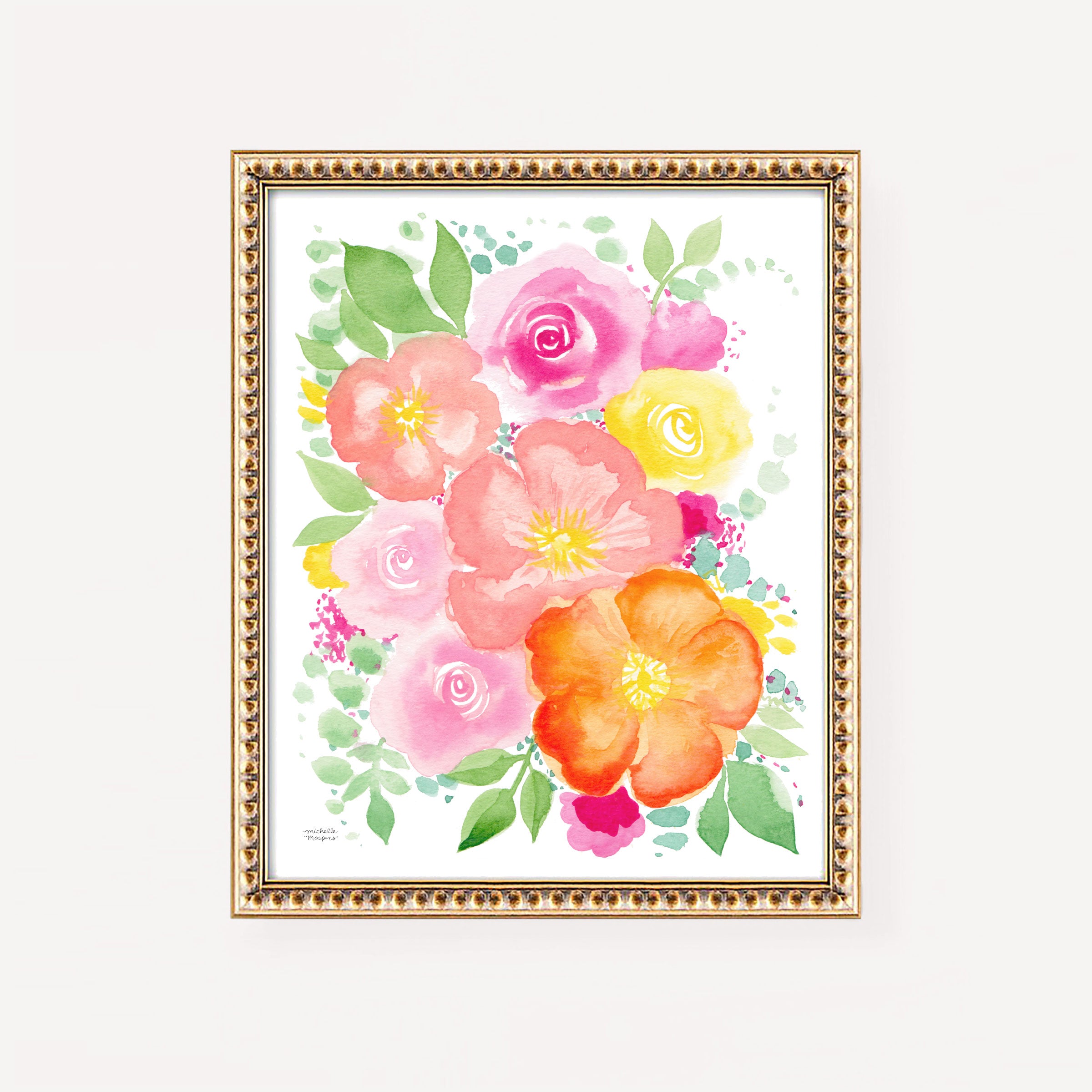 Orange You Glad Floral Watercolor Wall Art Print