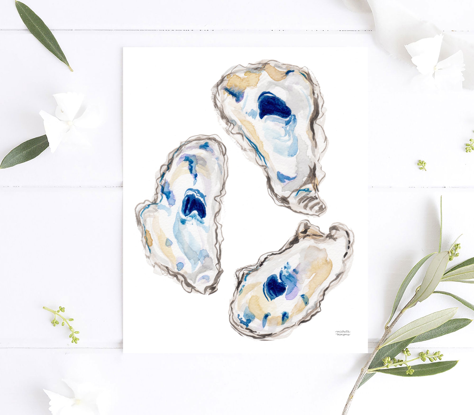 Coastal Wall Art Watercolor Prints Set of 2 | Oysters and Blue Crabs Artwork