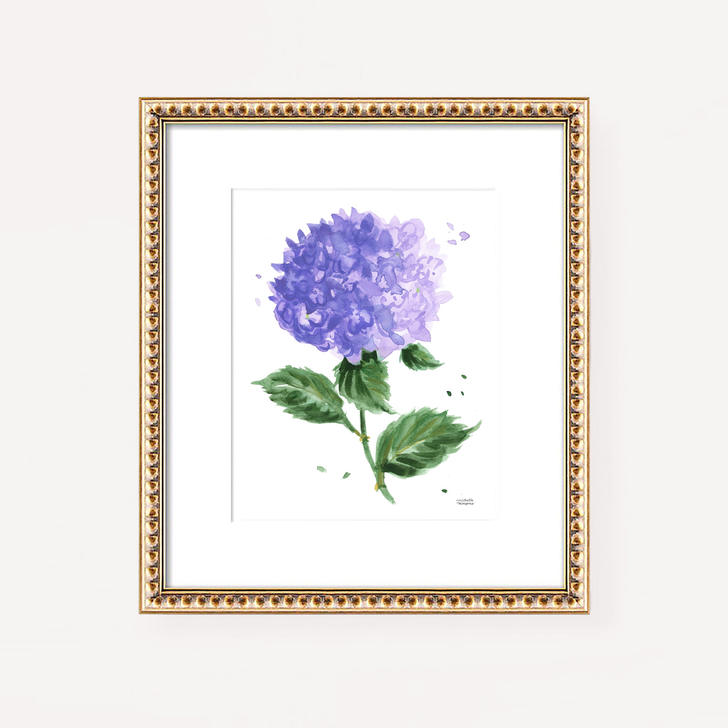Purple Watercolor Hydrangea Flower Art Print No10 by Michelle Mospens, Unframed