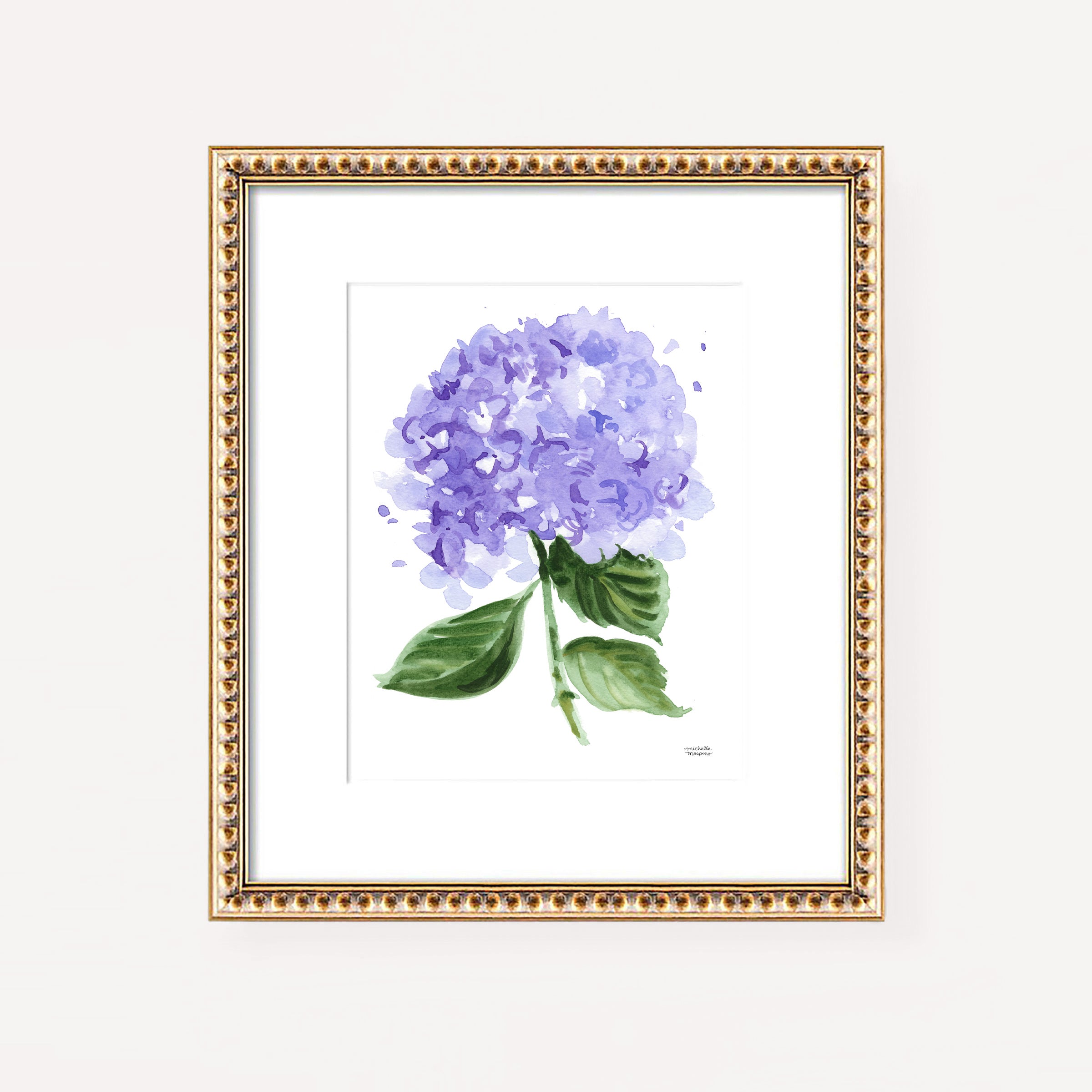 Purple Lilac Watercolor Floral Hydrangea Art Print No11 by Michelle Mospens, Unframed