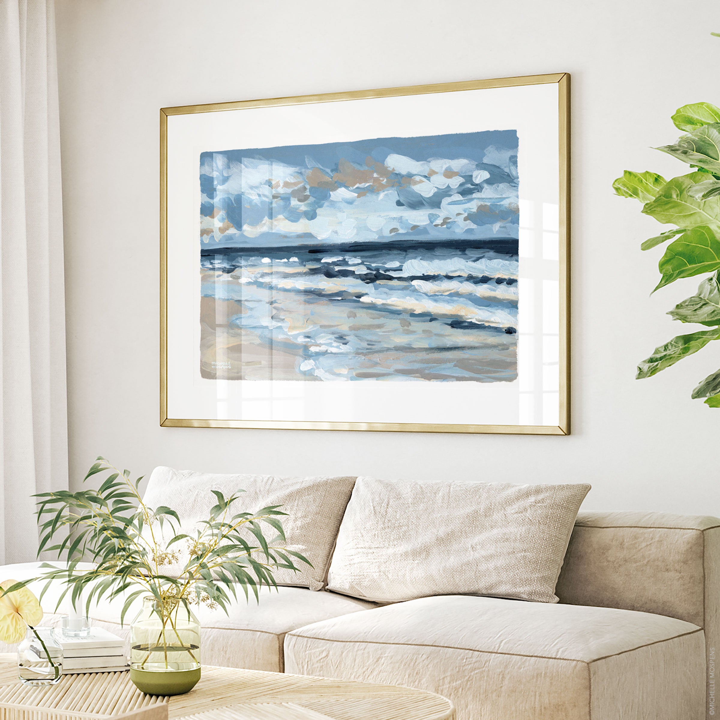 Seaside Serenity Beach Ocean Painting Extra Large Wall Art Print by Michelle Mospens