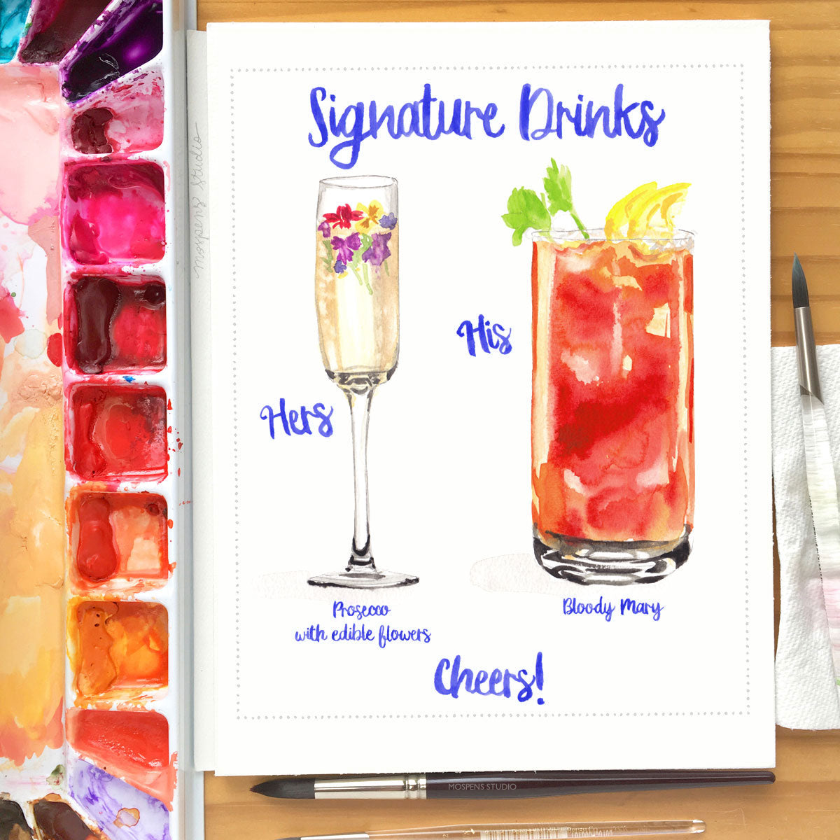 Custom Hand-painted Signature Drinks Illustration | Cocktail Sign for Home Bar or Wedding Reception