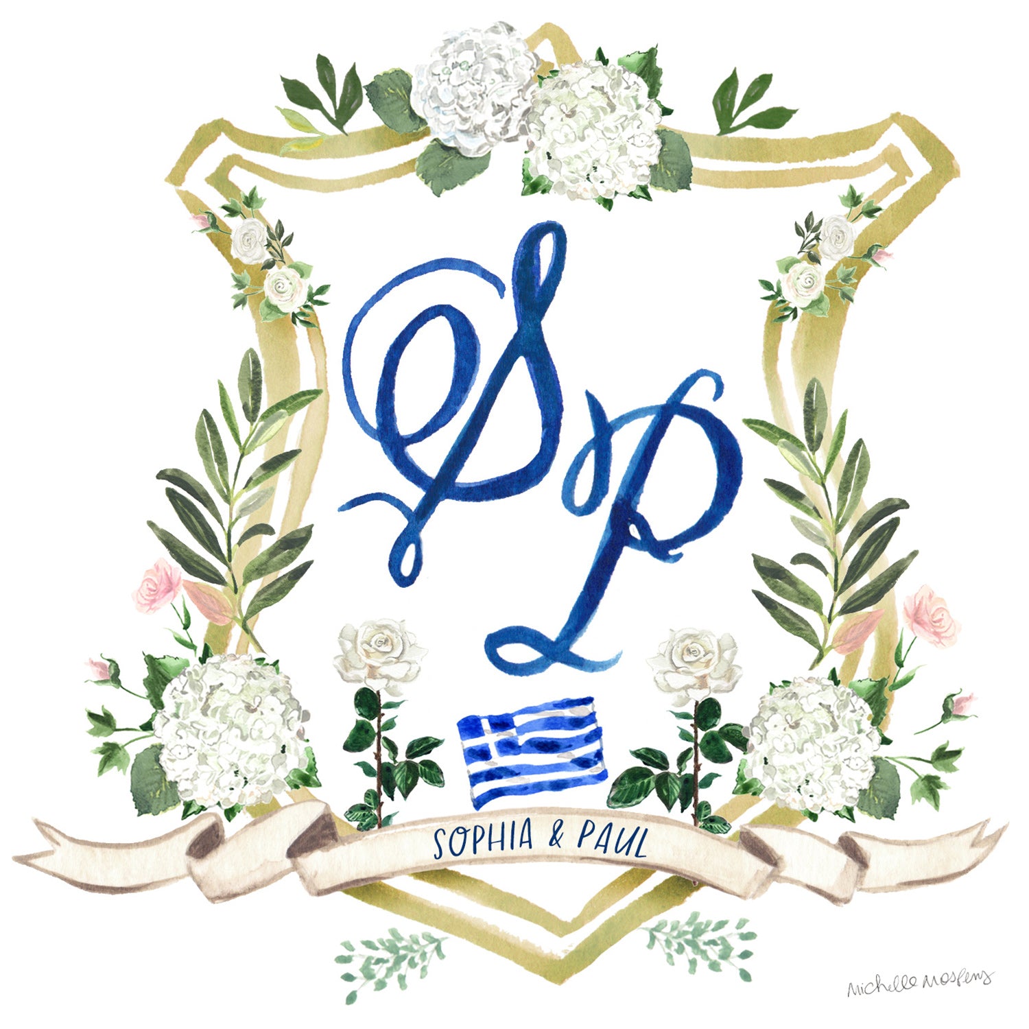 Custom Hand-painted Monogram Crest Illustration
