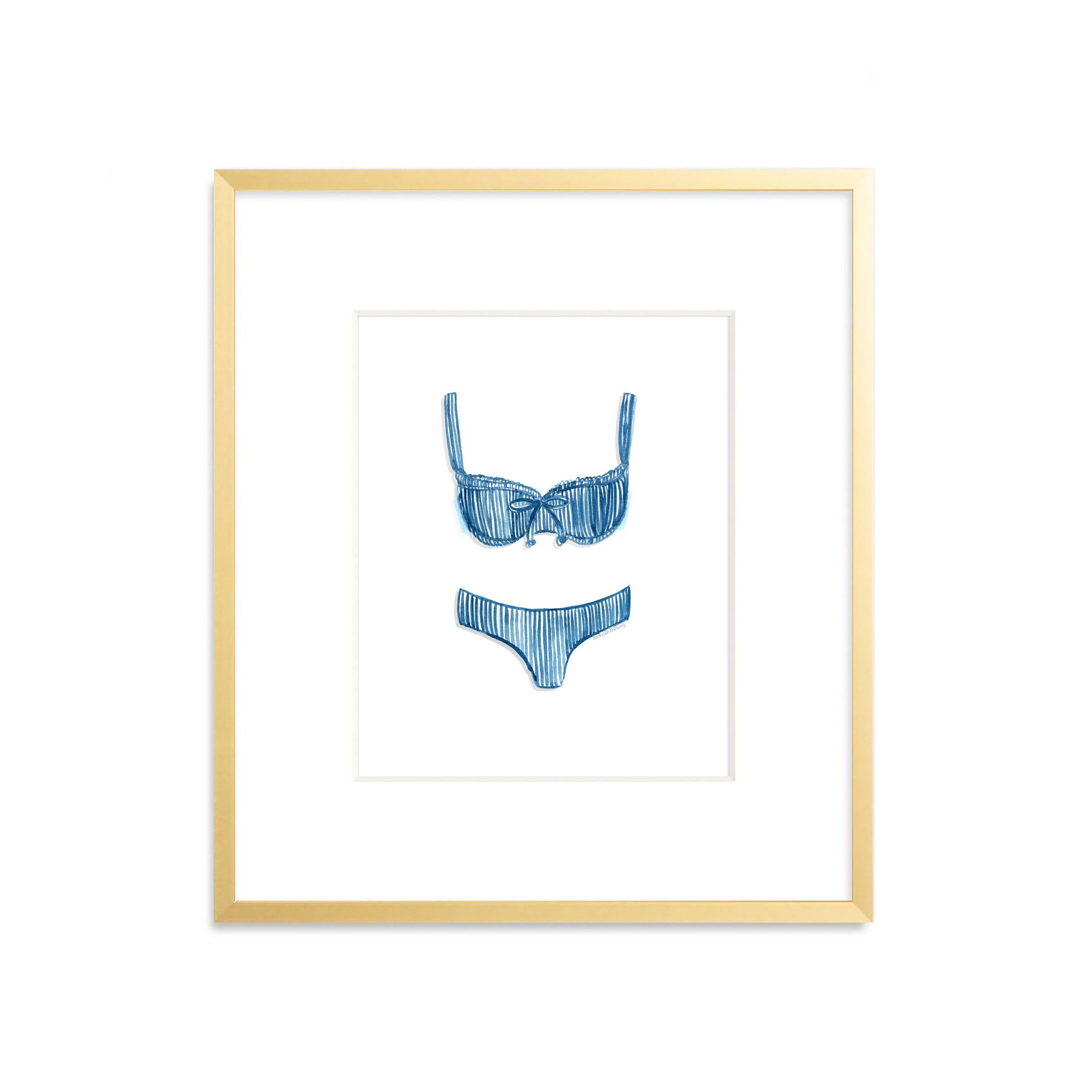 Watercolor Striped Swimsuit Wall Art Print by Michelle Mospens