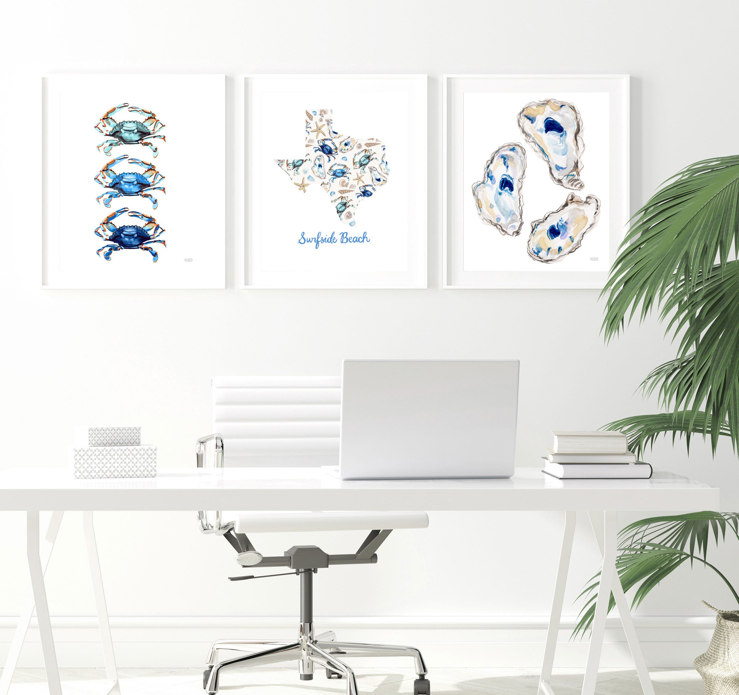 Texas Surfside Beach Trio Watercolor Prints | Coastal Wall Art Prints Set of 3