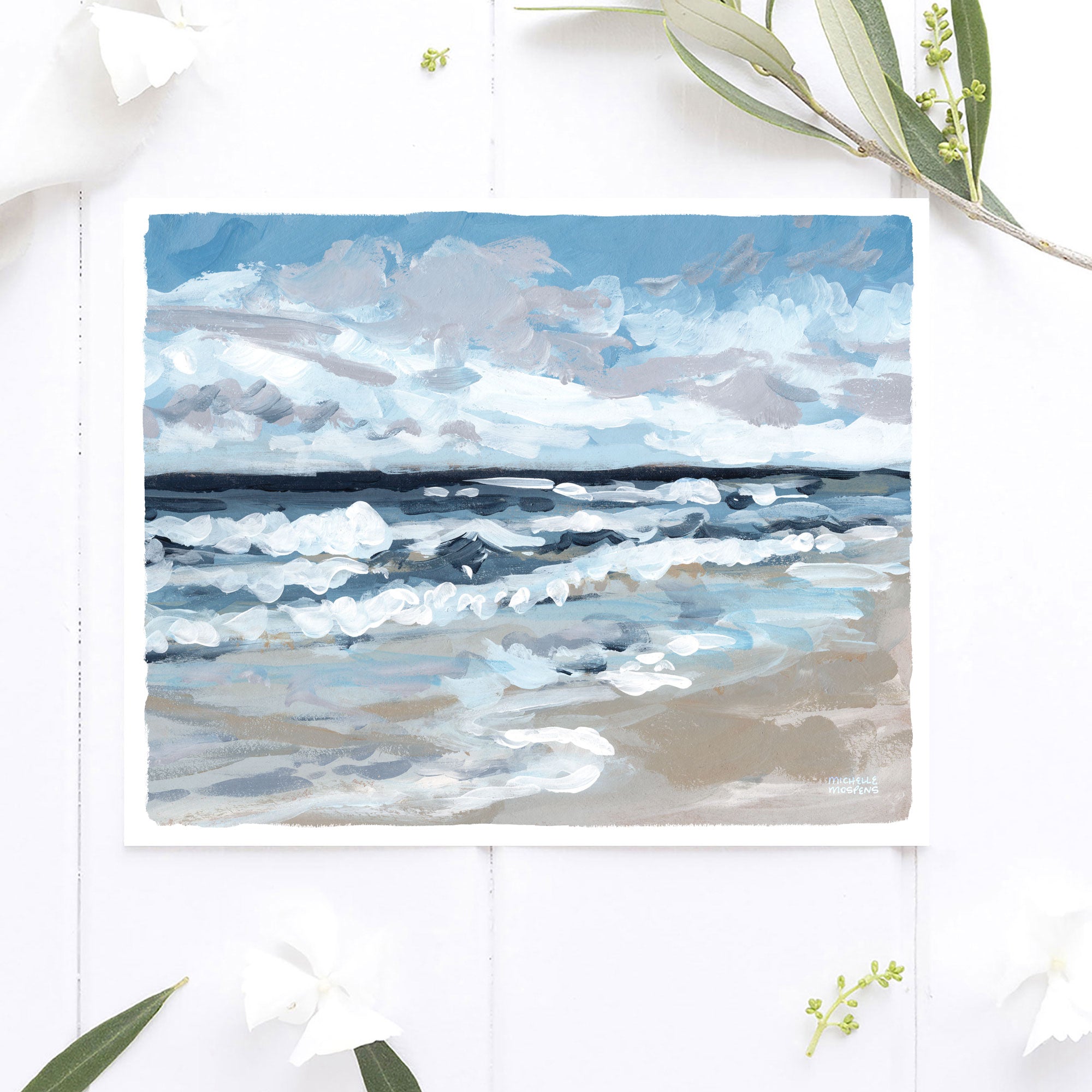 Tranquil Tides Beach Ocean Seascape Painting Wall Art Print by Michelle Mospens