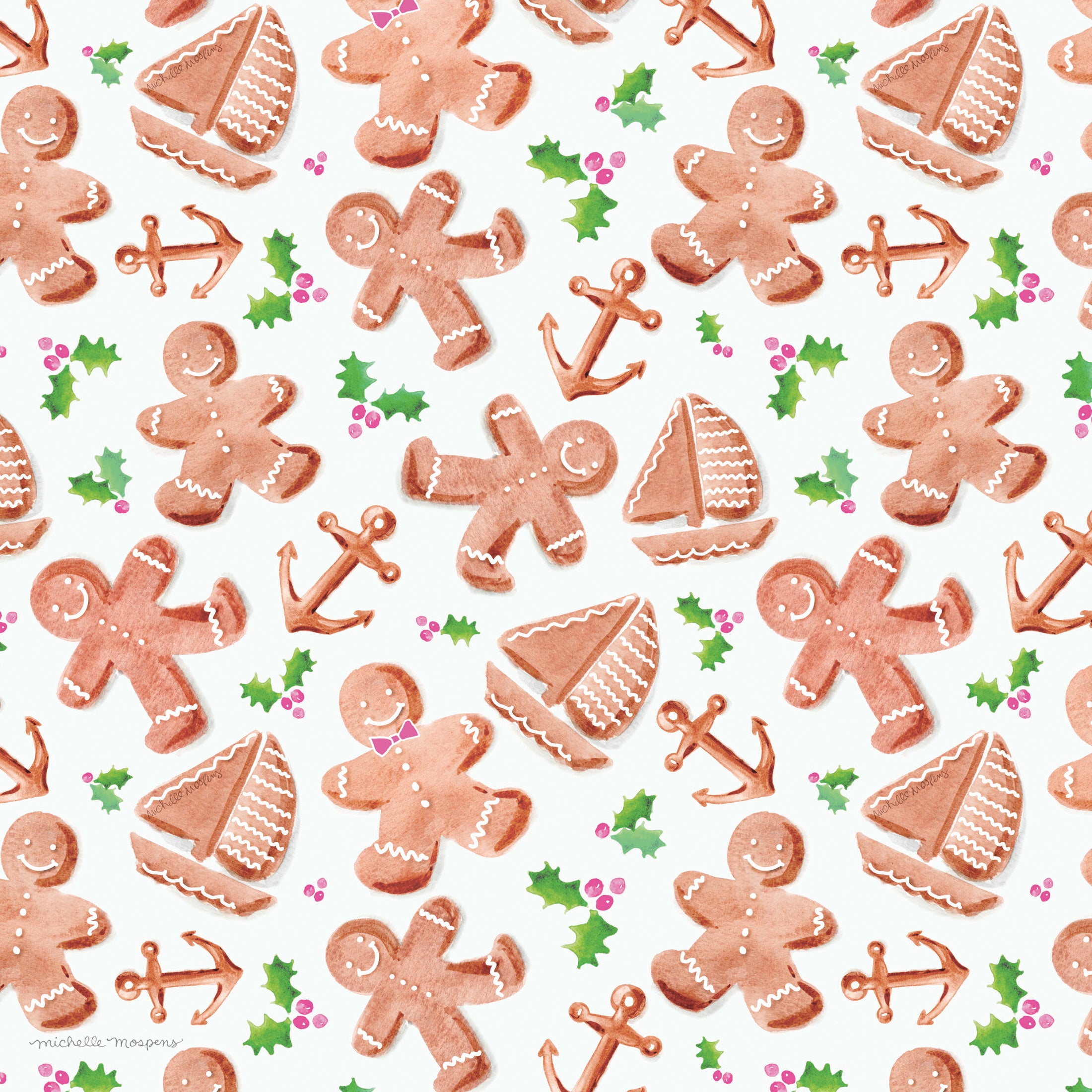 Cute Coastal Gingerbread Christmas Cookies Gift Wrap Sheets | Holiday Gift Wrapping