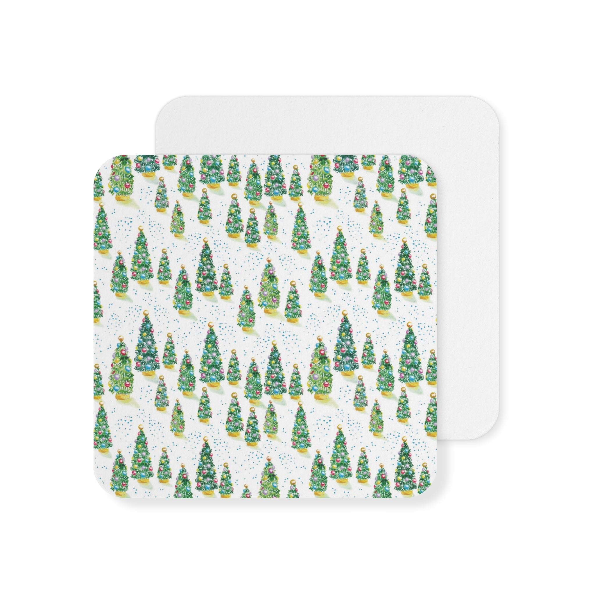 Charming Watercolor Christmas Trees Paper Drink Coasters