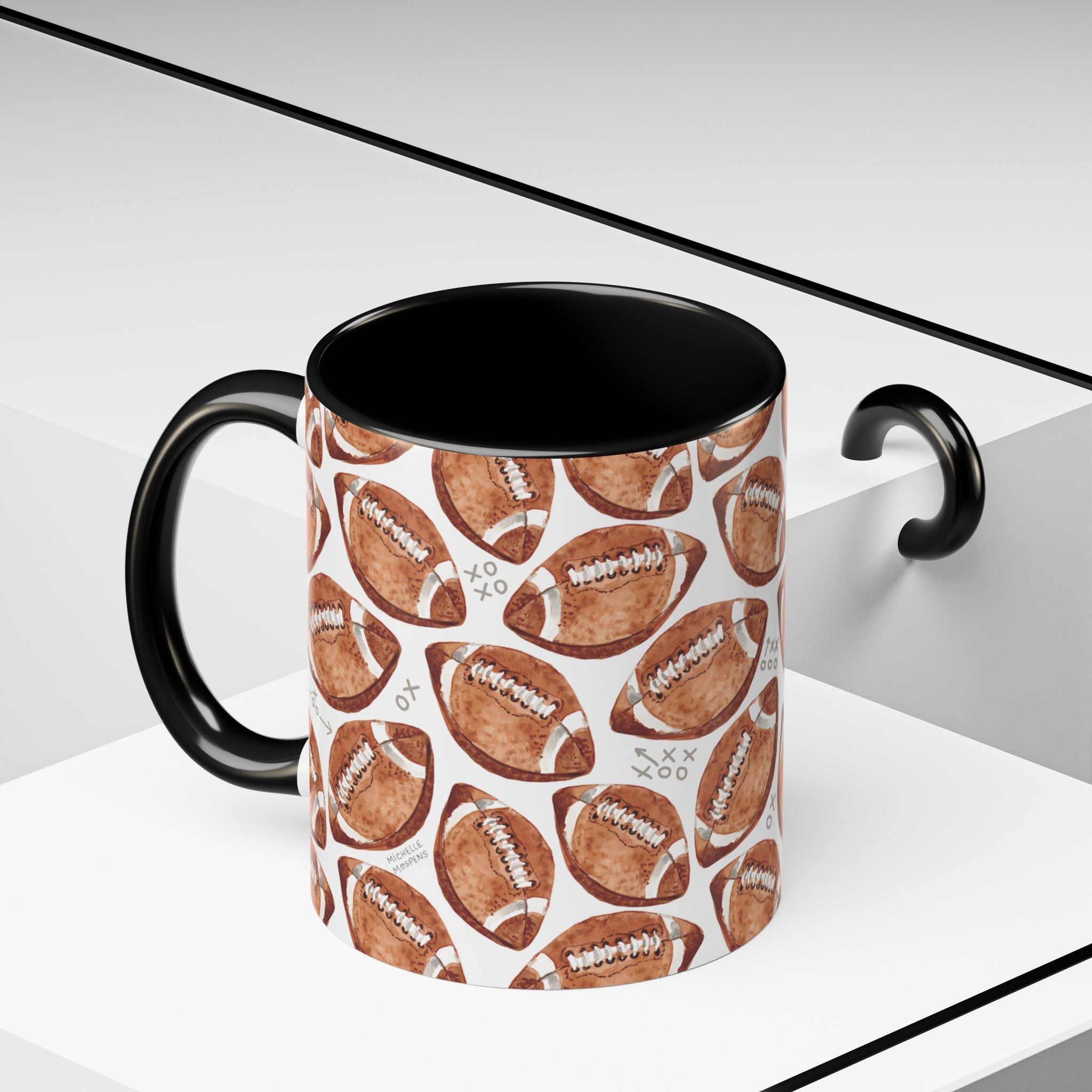 Michelle Mospens Watercolor Footballs Coffee Mug | Sports Lover Football Gift
