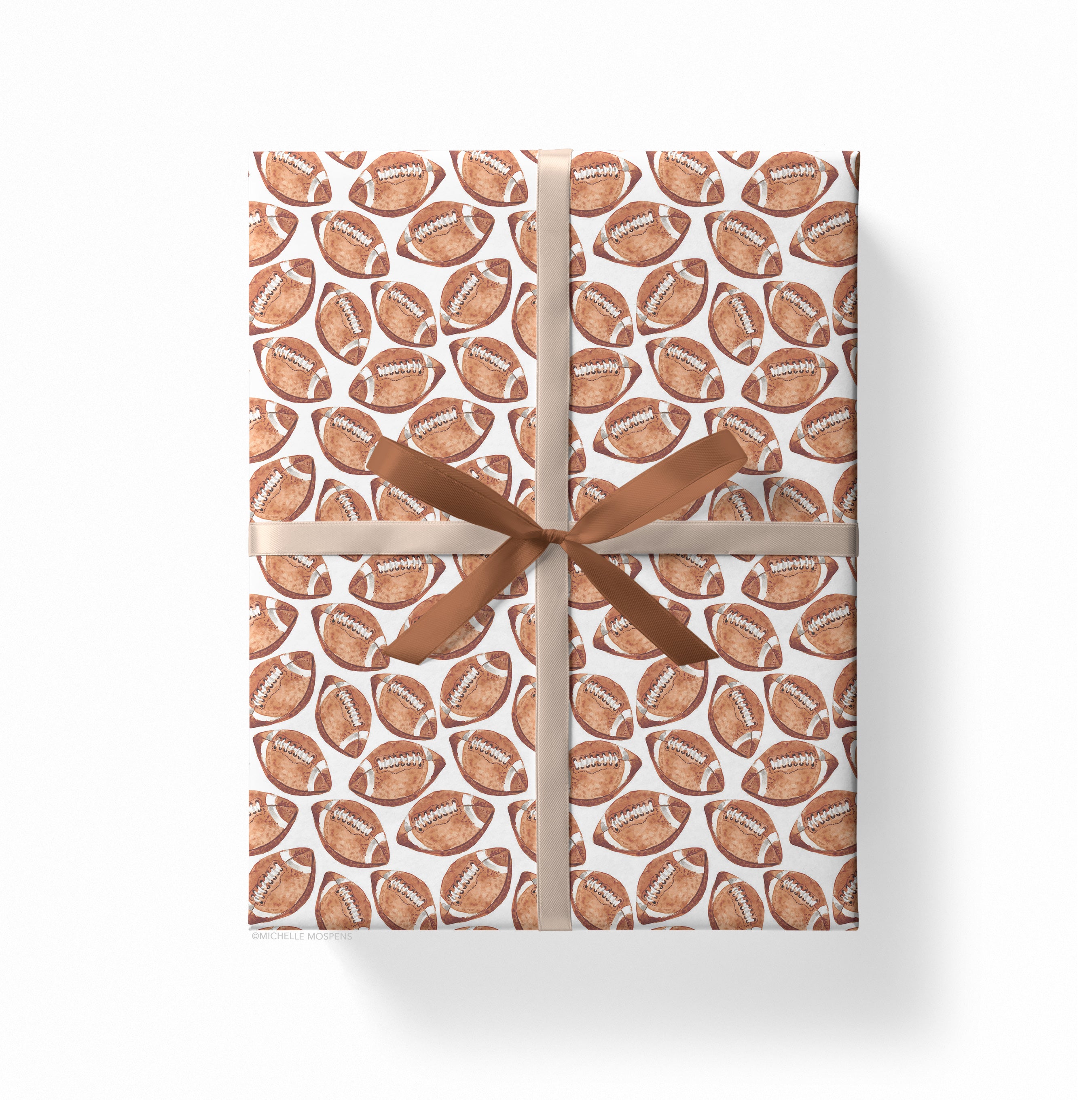 Watercolor Footballs Wrapping Paper by Michelle Mospens, Holiday, Baby, Wedding, Birthday Gift Wrap