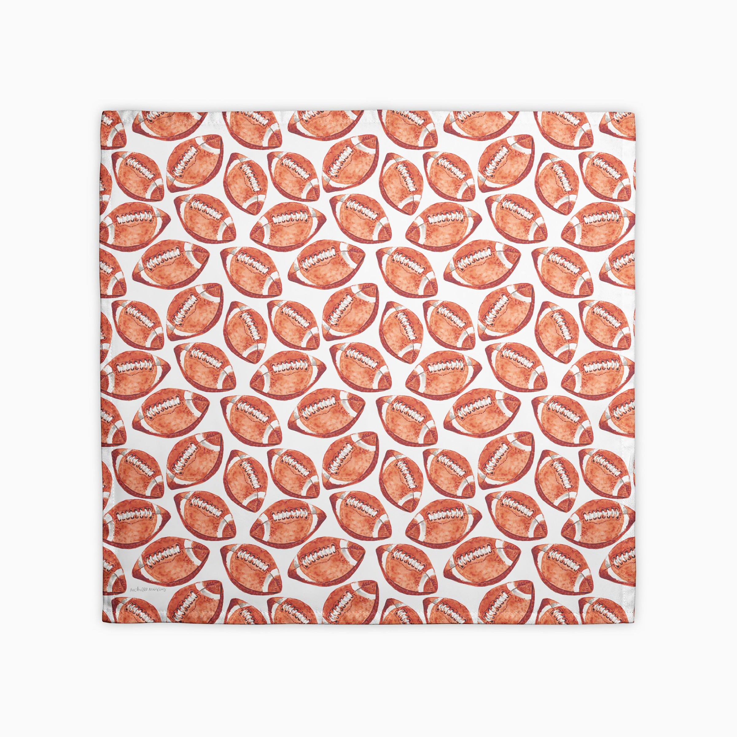 Watercolor Footballs Decorative Hostess Towel by Michelle Mospens | Vibrant 20" Square Polyester Towel
