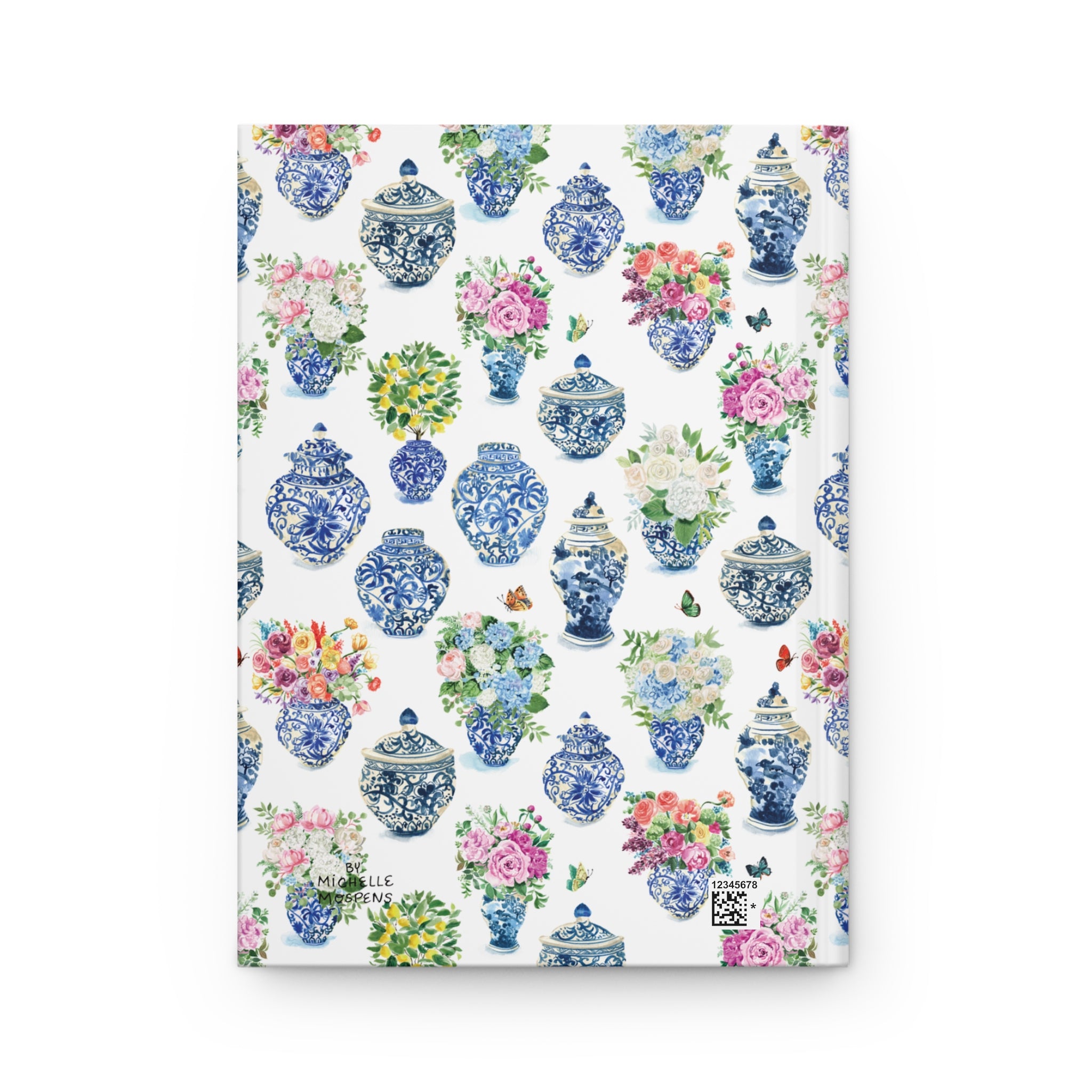 Watercolor Ginger Jar Bouquets Grandmillennial Hardcover Journal - Michelle Mospens