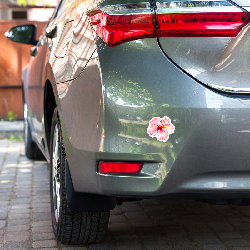 Watercolor Illustrated Pink Hibiscus Flower Die-cut Vinyl Sticker, removable, for laptops, waterbottles, cars, and more!