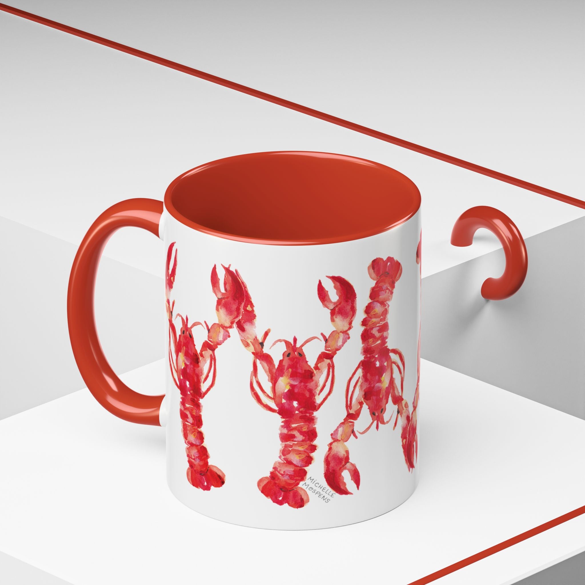 Michelle Mospens Watercolor Lobsters Coffee Mug | Lobster Lover Nautical Gift