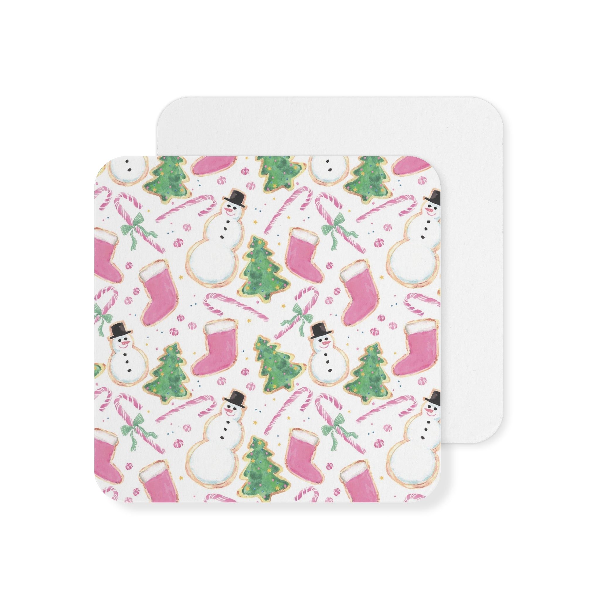 Charming Pastel Christmas Treats Watercolor Illustrated Paper Drink Coasters