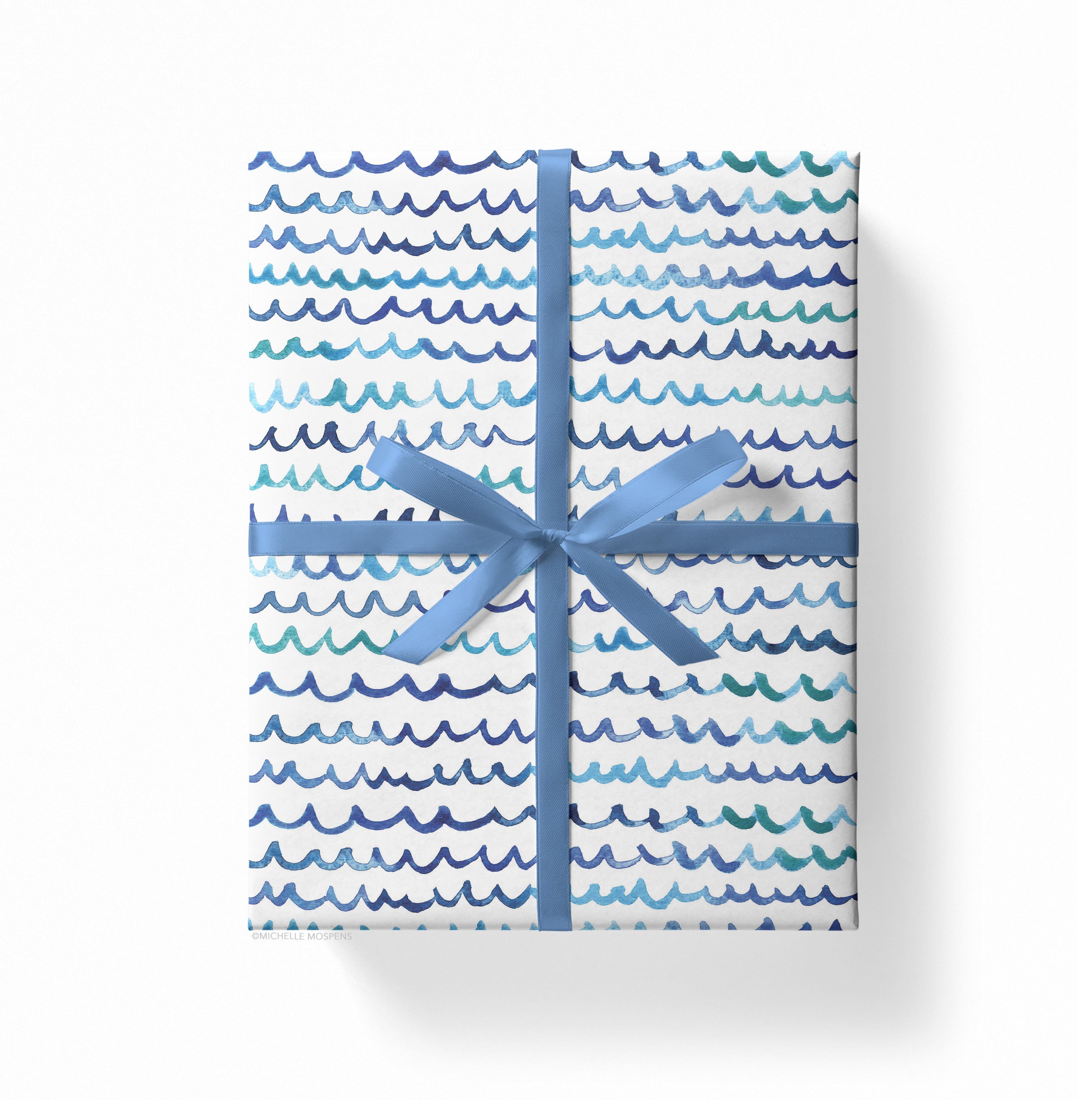 Watercolor Waves Gift Wrap Sheets | Coastal Wrapping Paper