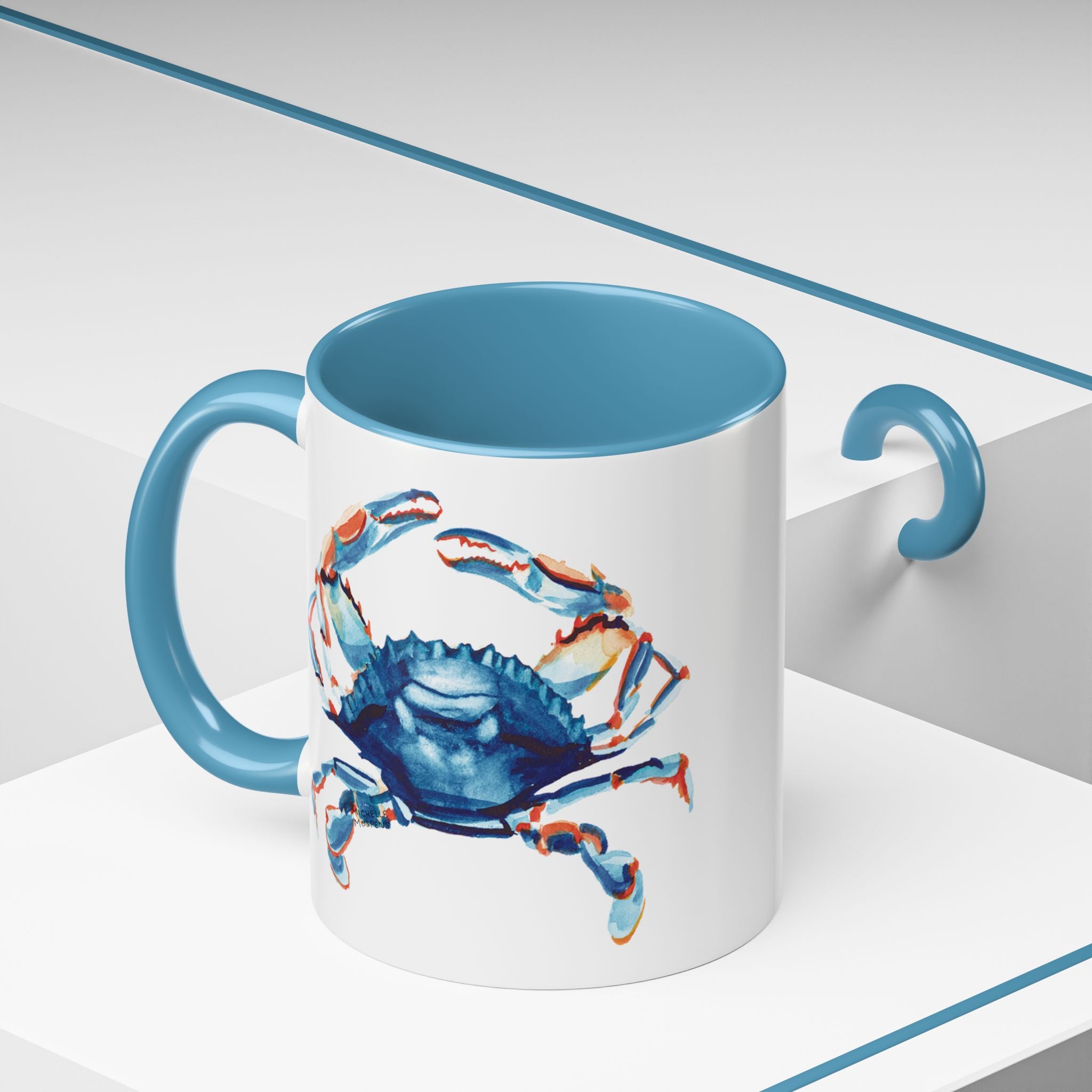 Michelle Mospens Nautical Watercolor Blue Crab Coffee Mug | Coastal Beach Lover Gift