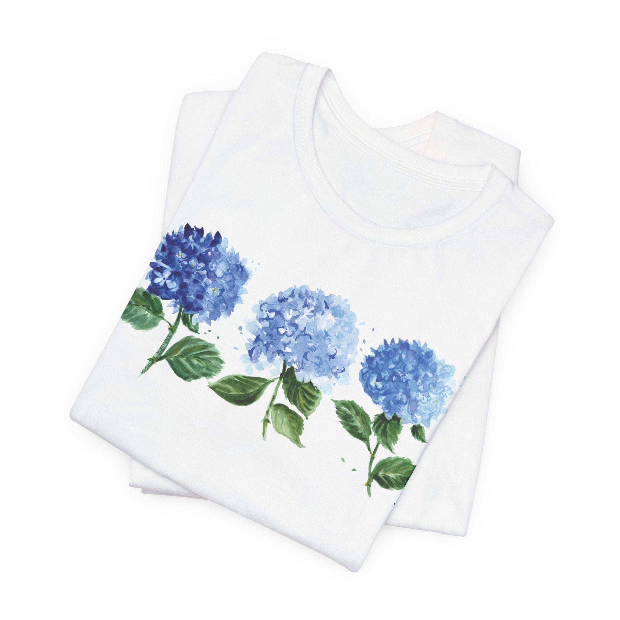 Watercolor Blue Hydrangea Flowers Unisex Jersey Short Sleeve T-shirt - Botanical Shirt