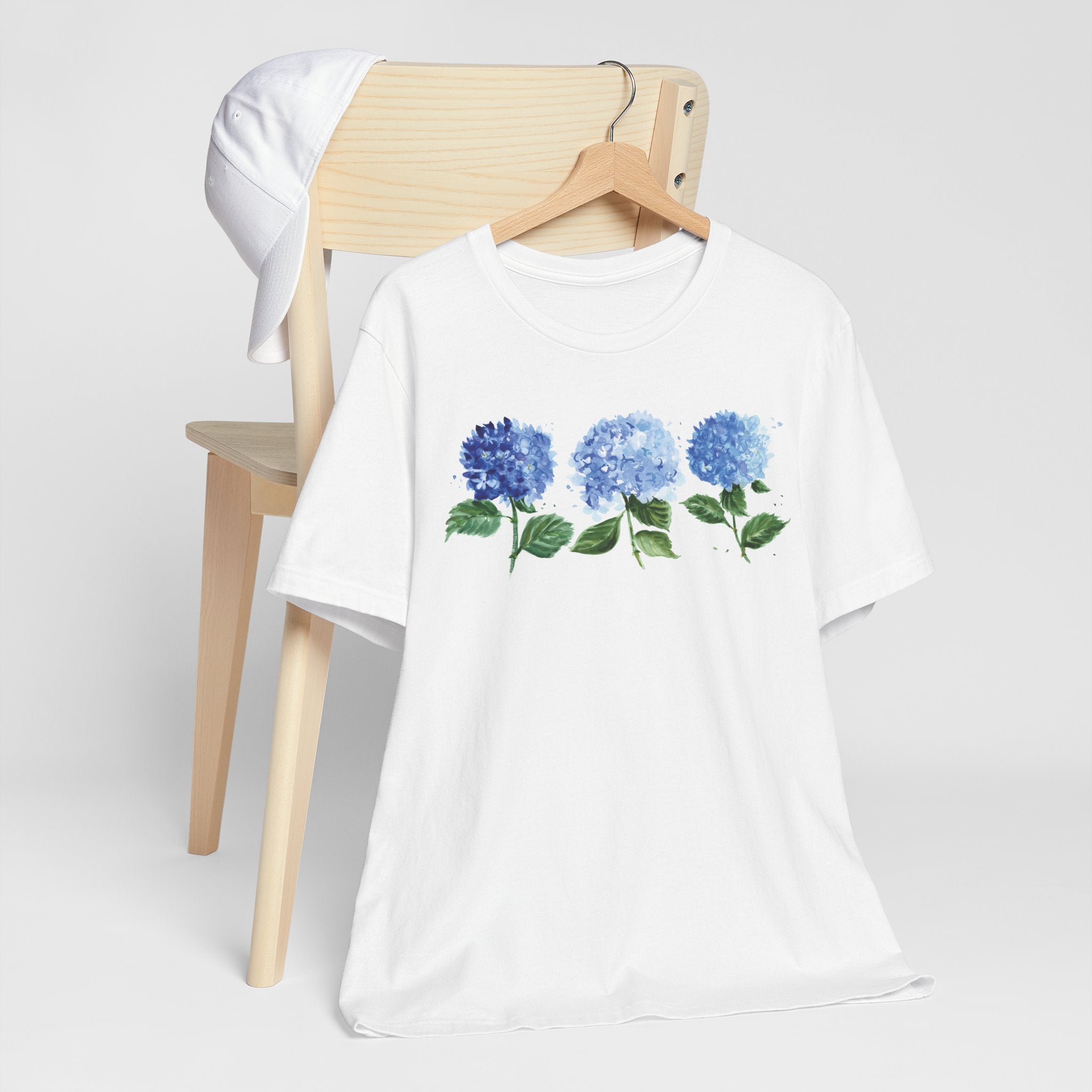Watercolor Blue Hydrangea Flowers Unisex Jersey Short Sleeve T-shirt - Botanical Shirt